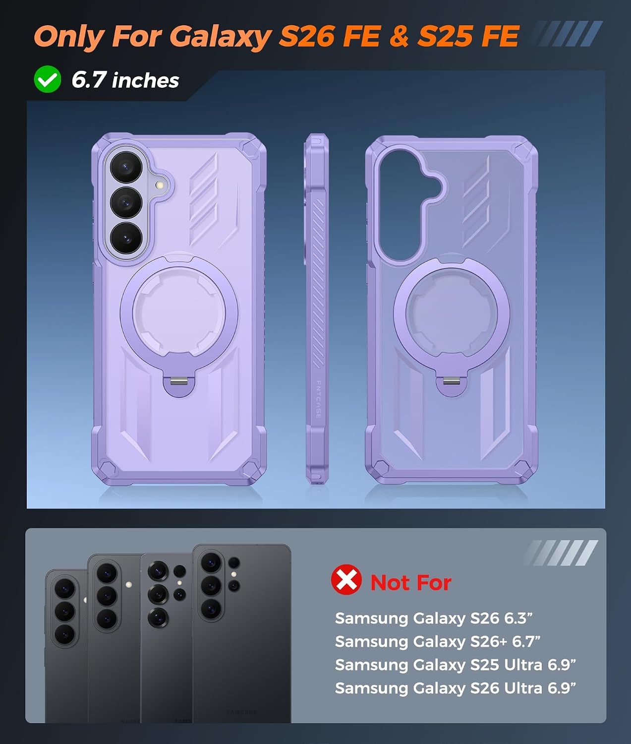 image:imageFNTCASE for Samsung Galaxy S26FE Case with 360 Spin Magnetic KickstandLight Purple