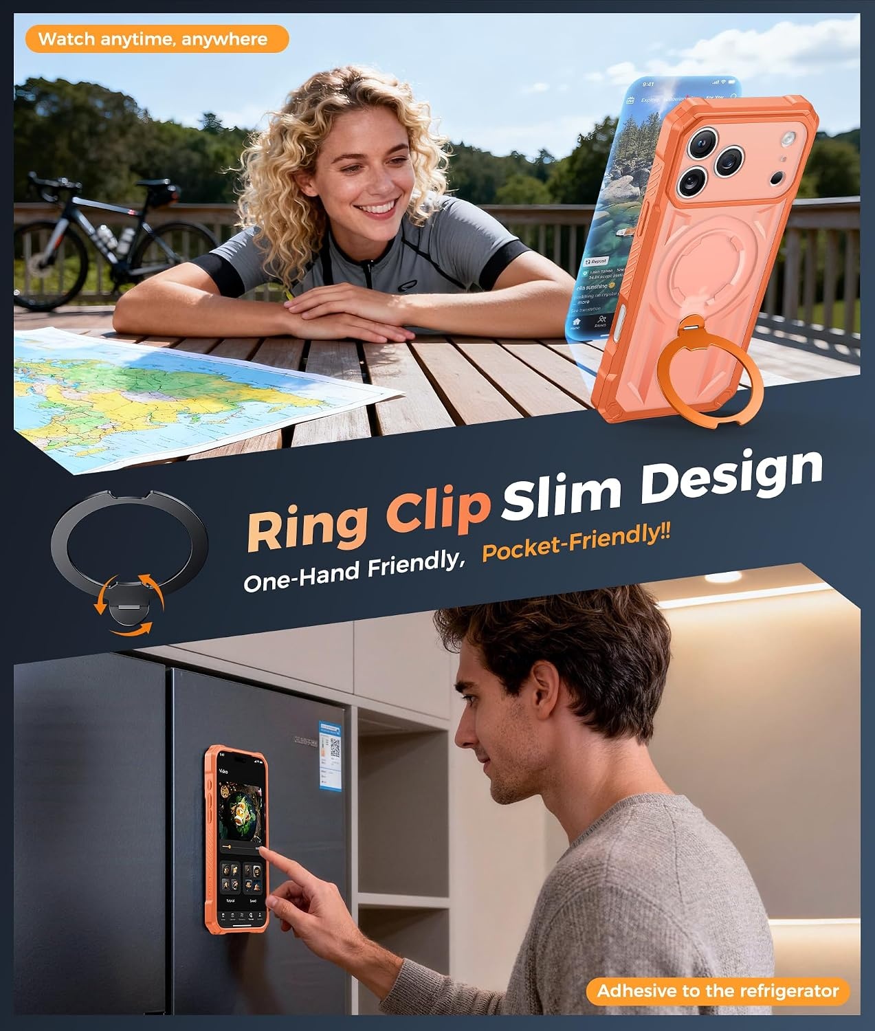 image:imageFNTCASE for Samsung Galaxy S26FE Case with 360 Spin Magnetic KickstandOrange Translucent