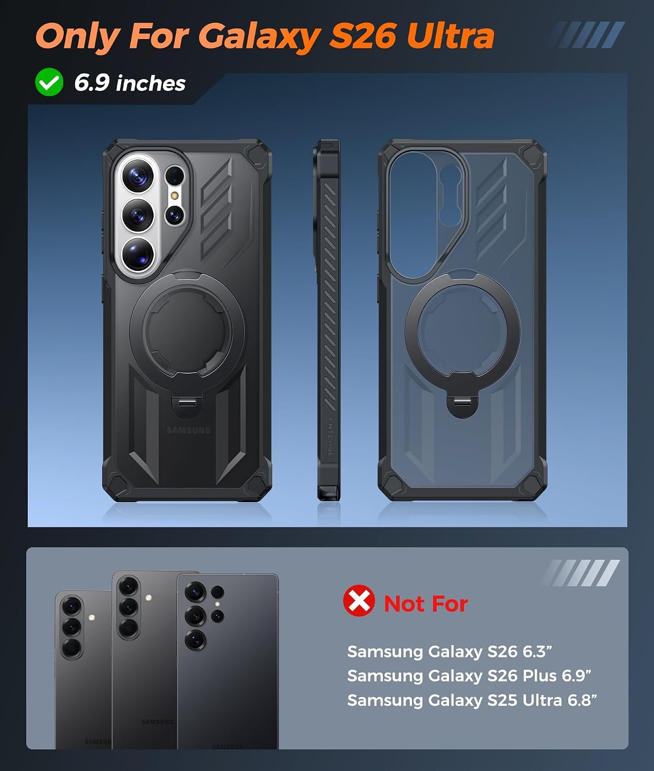 image:imageFNTCASE for Samsung Galaxy S26FE Case with 360 Spin Magnetic KickstandTranslucent Black