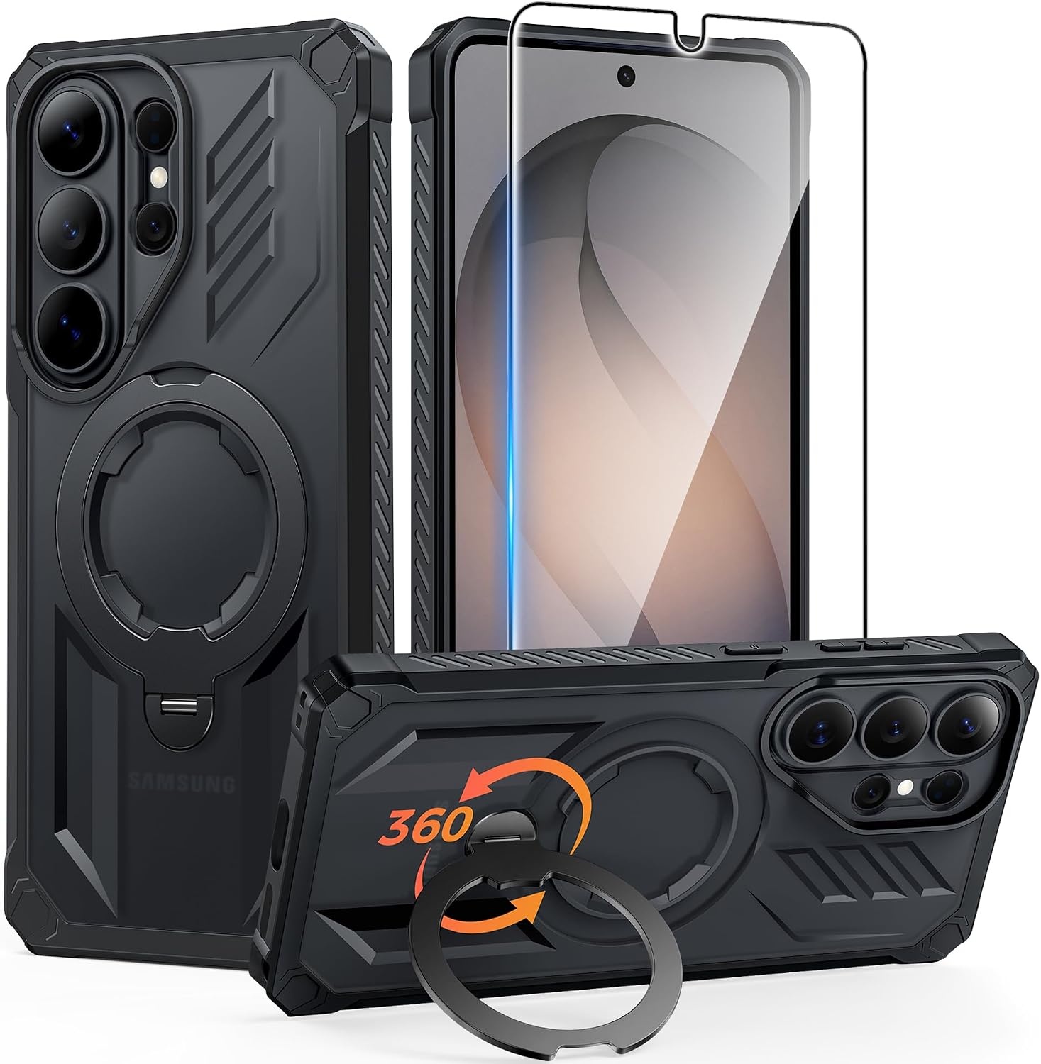 image:imageFNTCASE for Samsung Galaxy S26FE Case with 360 Spin Magnetic KickstandTranslucent Black