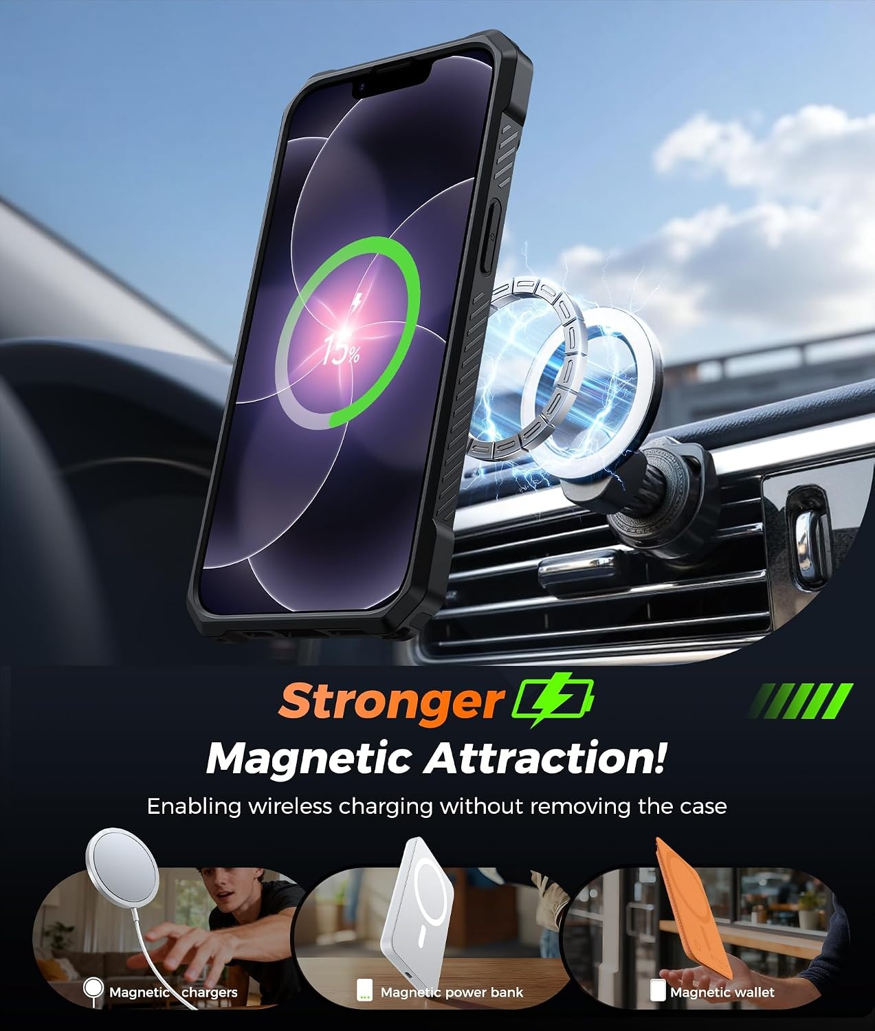 image:imageFNTCASE for Samsung Galaxy S26FE Case with 360 Spin Magnetic KickstandTranslucent Black