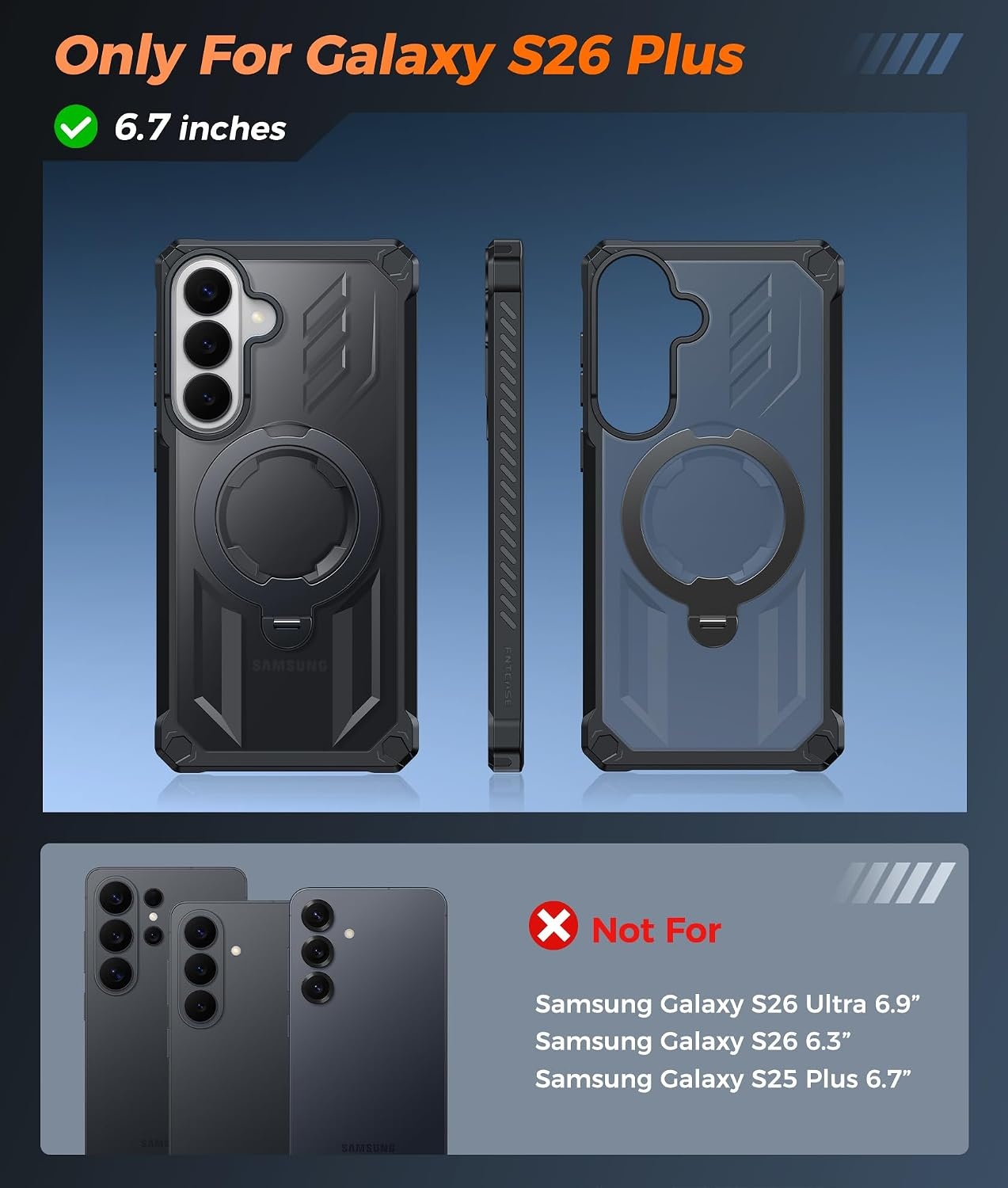 image:imageFNTCASE for Samsung Galaxy S26FE Case with 360 Spin Magnetic KickstandTranslucent Black