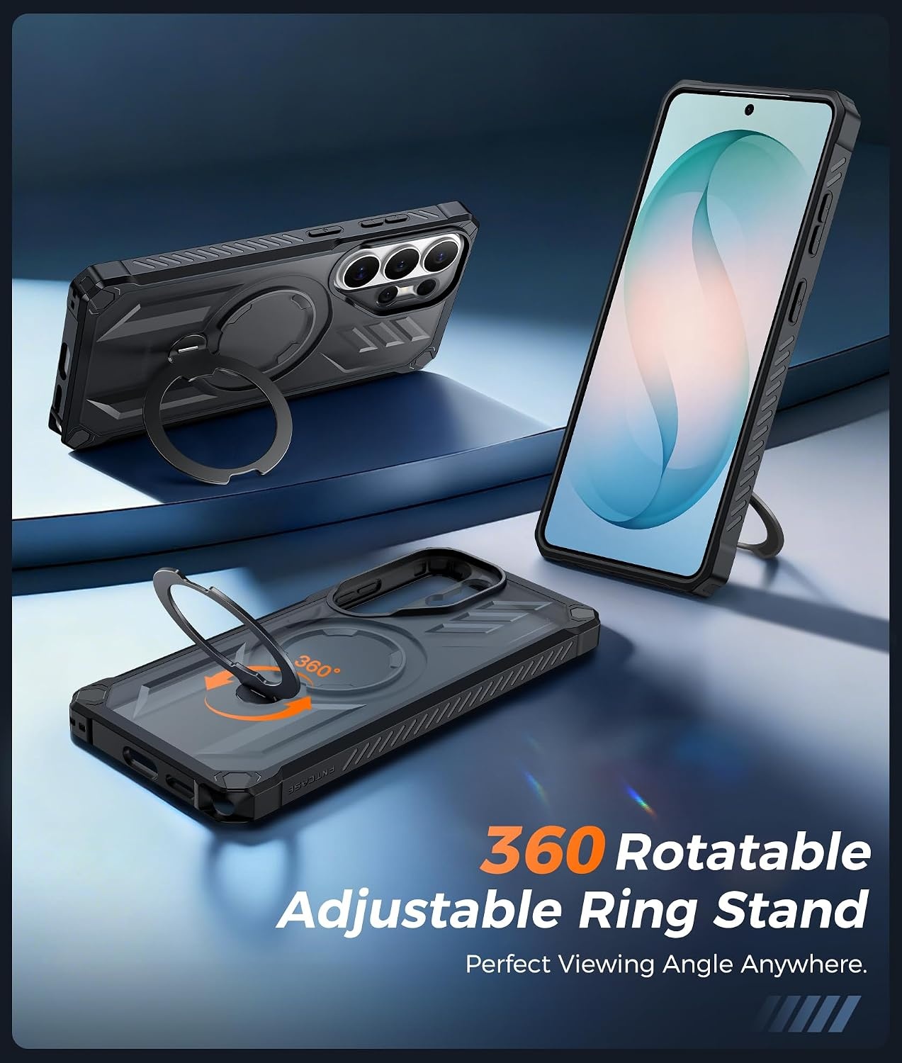 image:imageFNTCASE for Samsung Galaxy S26FE Case with 360 Spin Magnetic KickstandTranslucent Black