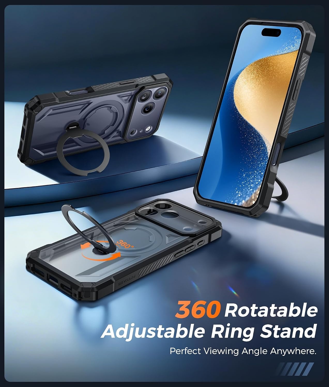 image:imageFNTCASE for Samsung Galaxy S26FE Case with 360 Spin Magnetic KickstandTranslucent Black