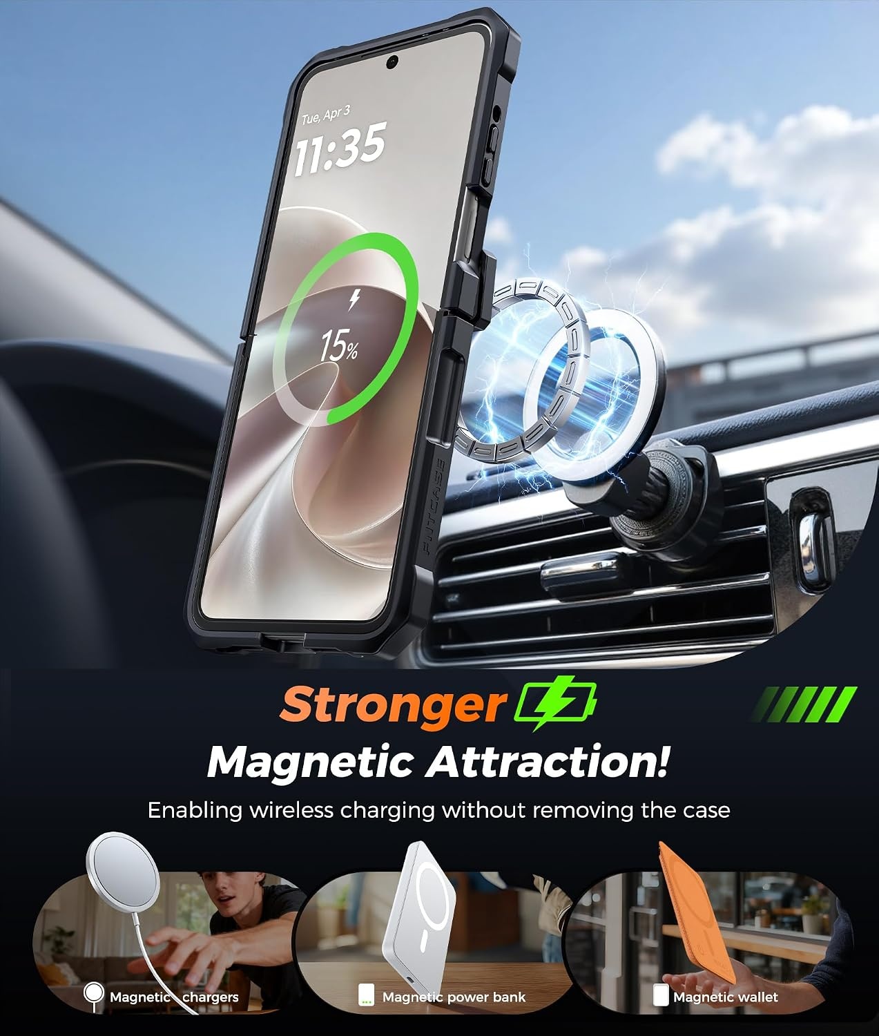 image:imageFNTCASE for Samsung Galaxy S26FE Case with 360 Spin Magnetic KickstandTranslucent Black