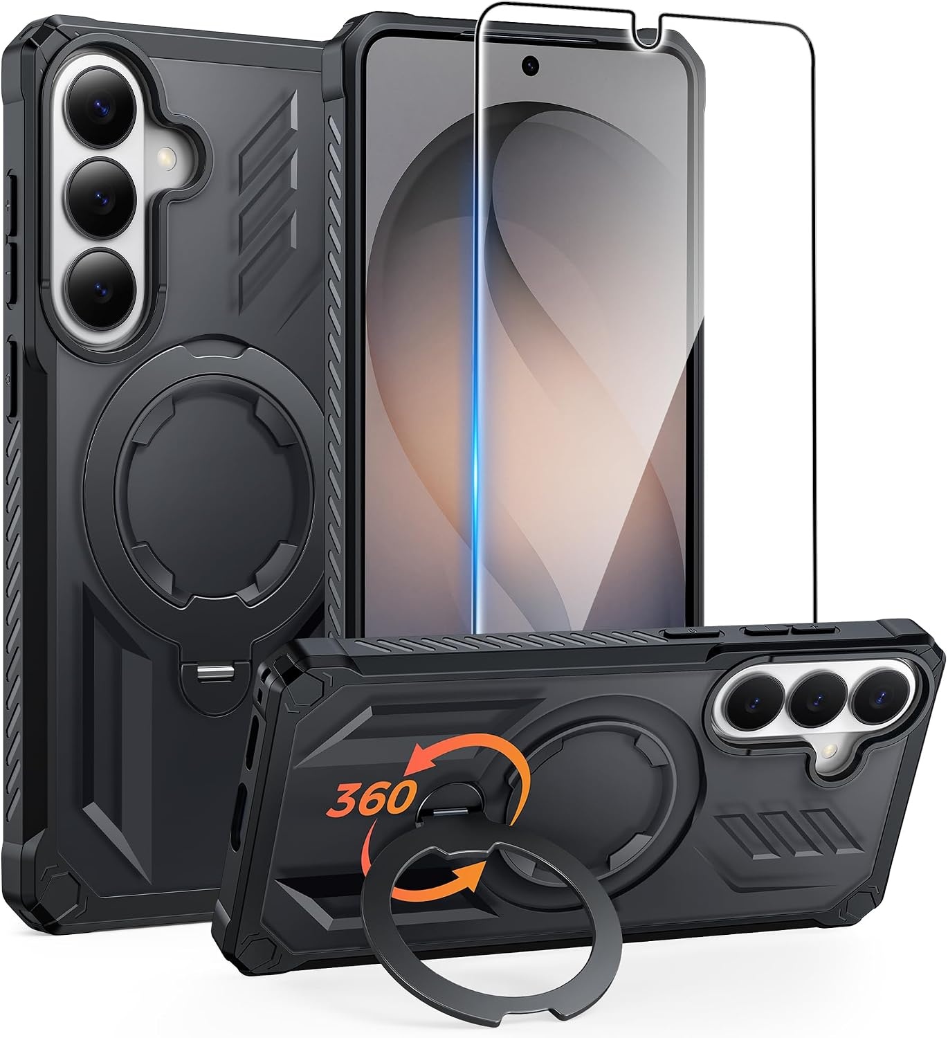 image:imageFNTCASE for Samsung Galaxy S26FE Case with 360 Spin Magnetic KickstandTranslucent Black