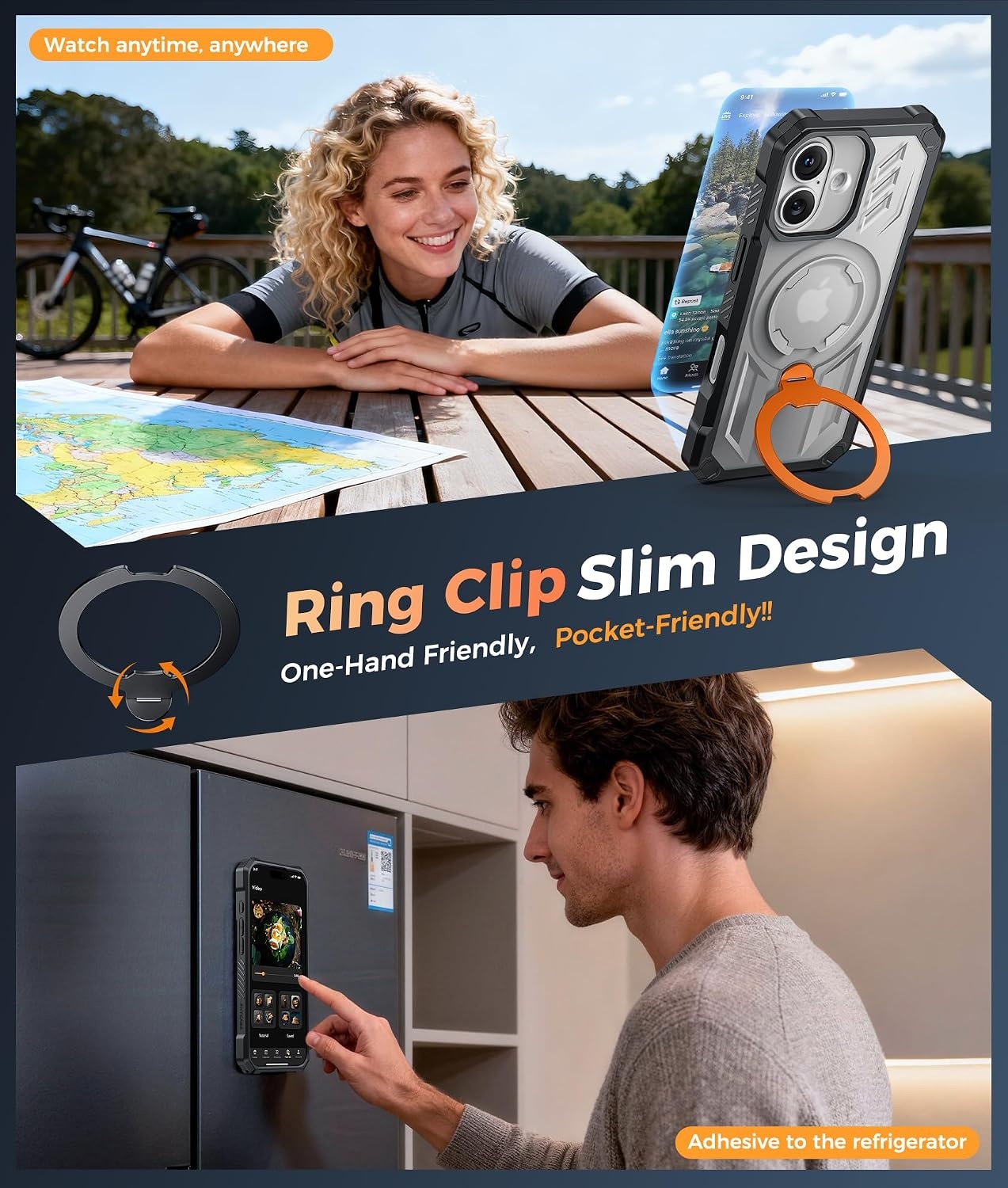 image:imageFNTCASE for Samsung Galaxy S26FE Case with 360 Spin Magnetic KickstandTranslucent Orange