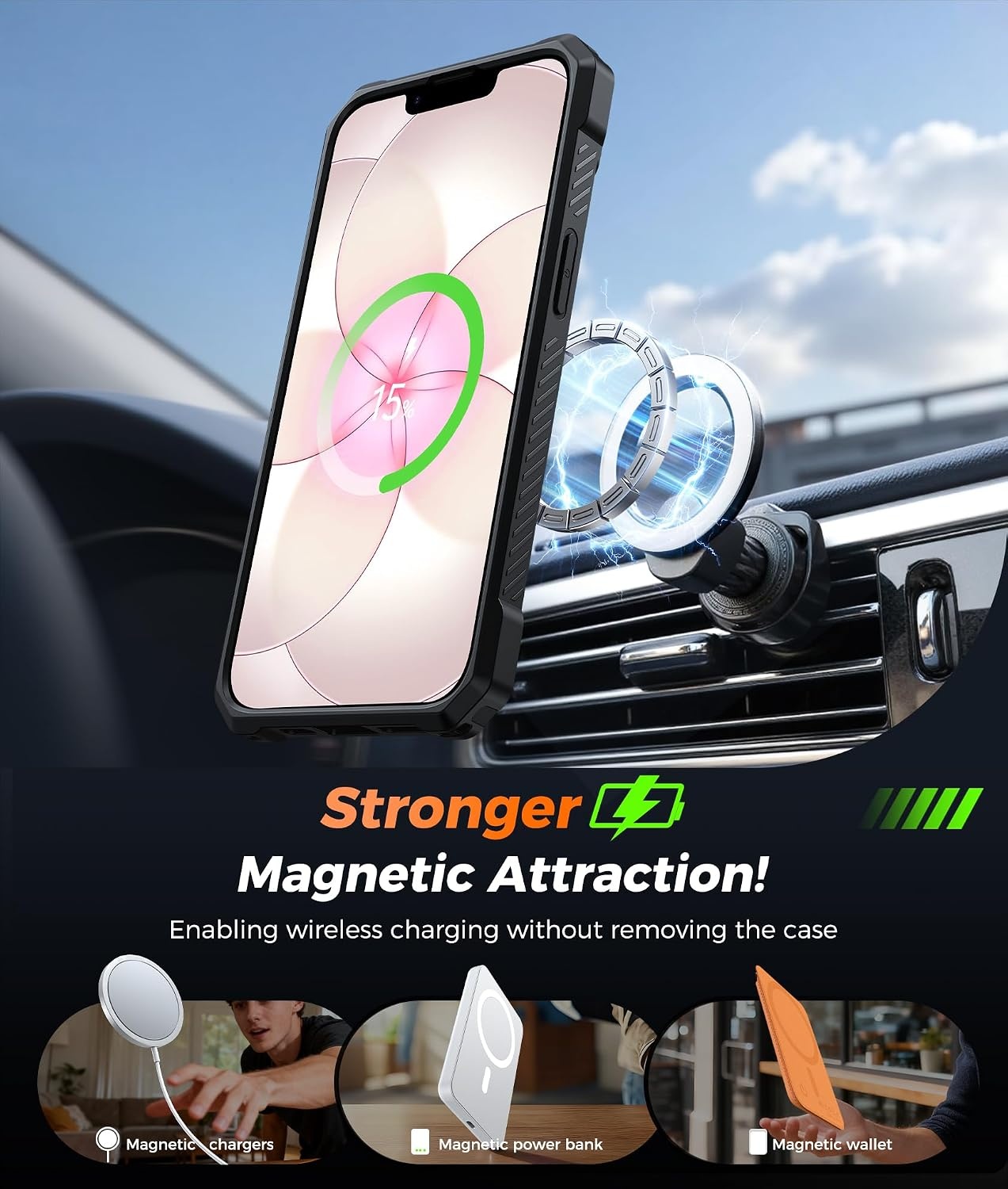 image:imageFNTCASE for Samsung Galaxy S26FE Case with 360 Spin Magnetic KickstandTranslucent Orange