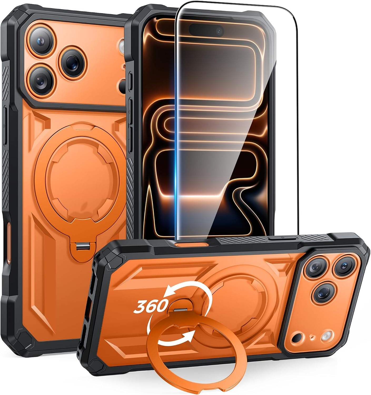 image:imageFNTCASE for Samsung Galaxy S26FE Case with 360 Spin Magnetic KickstandTranslucent Orange