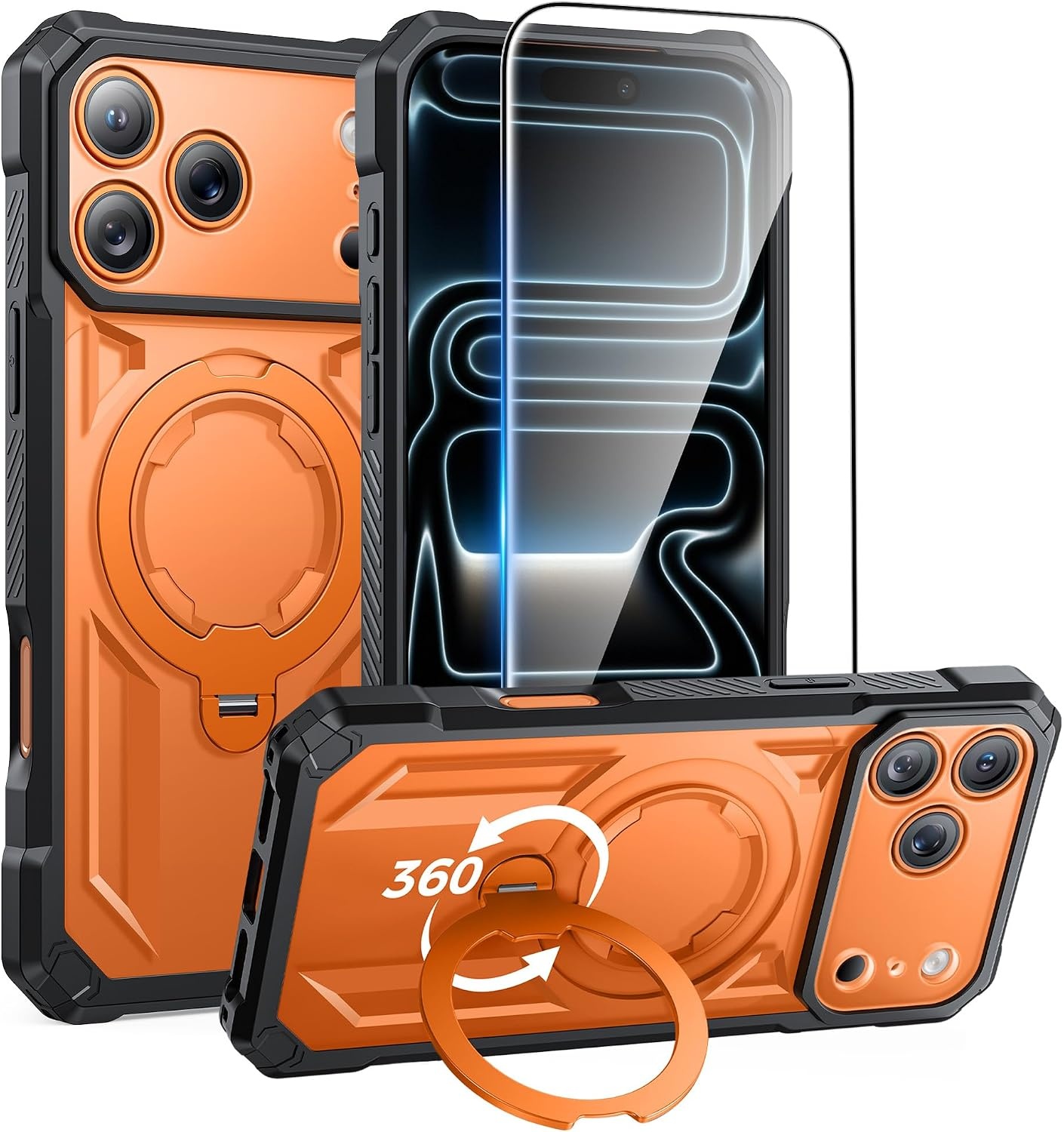 image:imageFNTCASE for Samsung Galaxy S26FE Case with 360 Spin Magnetic KickstandTranslucent Orange