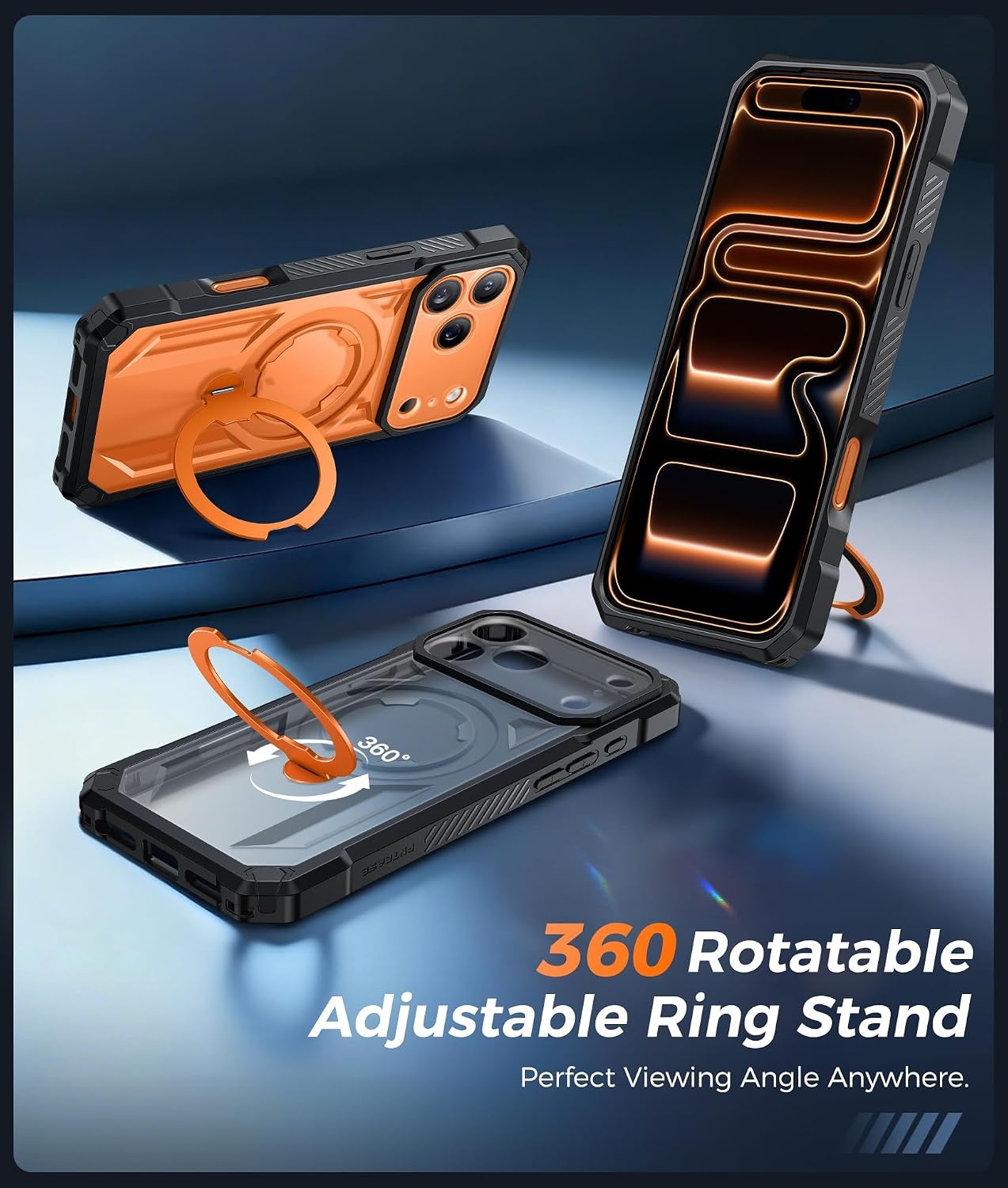 image:imageFNTCASE for Samsung Galaxy S26FE Case with 360 Spin Magnetic KickstandTranslucent Orange