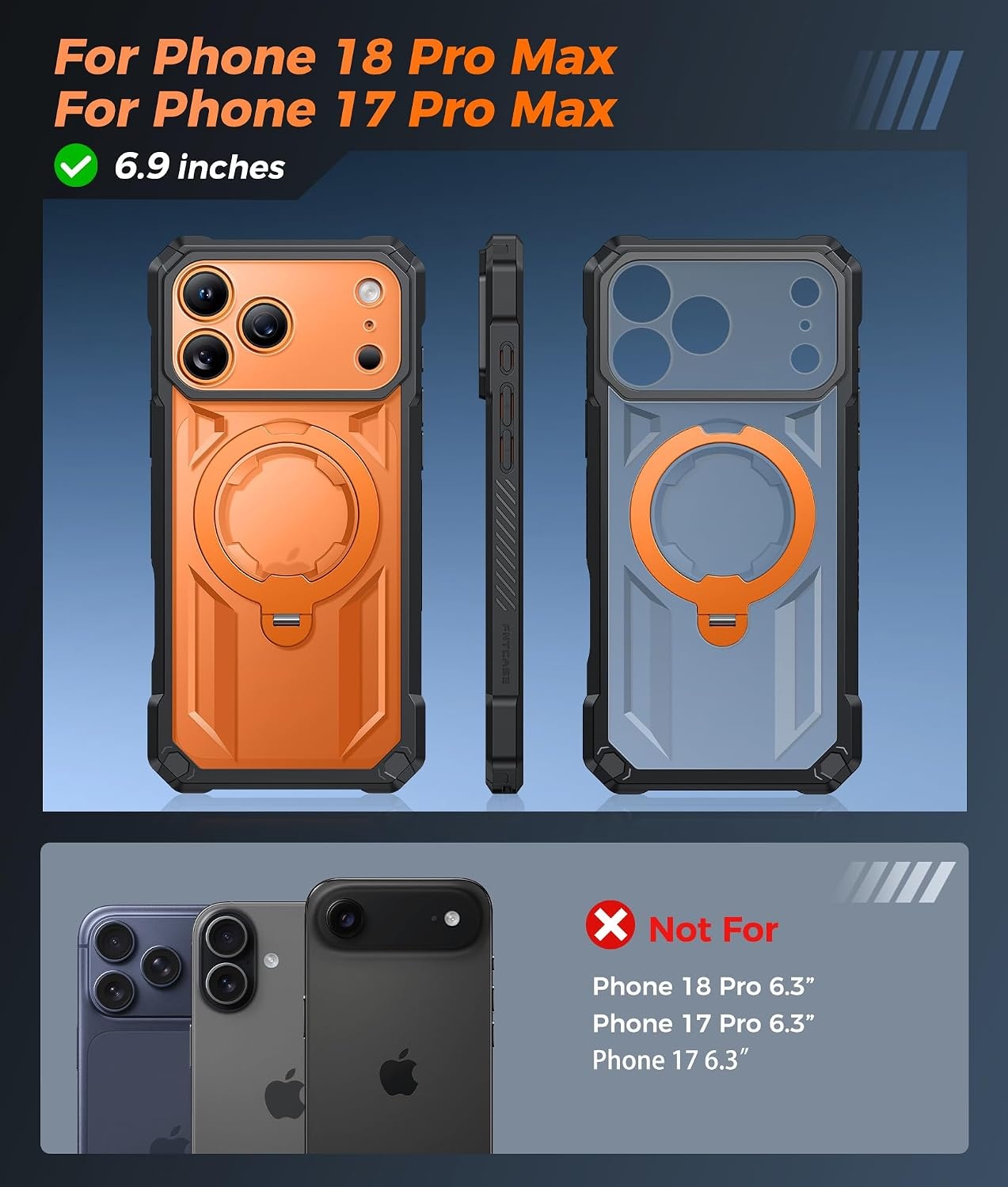 image:imageFNTCASE for Samsung Galaxy S26FE Case with 360 Spin Magnetic KickstandTranslucent Orange