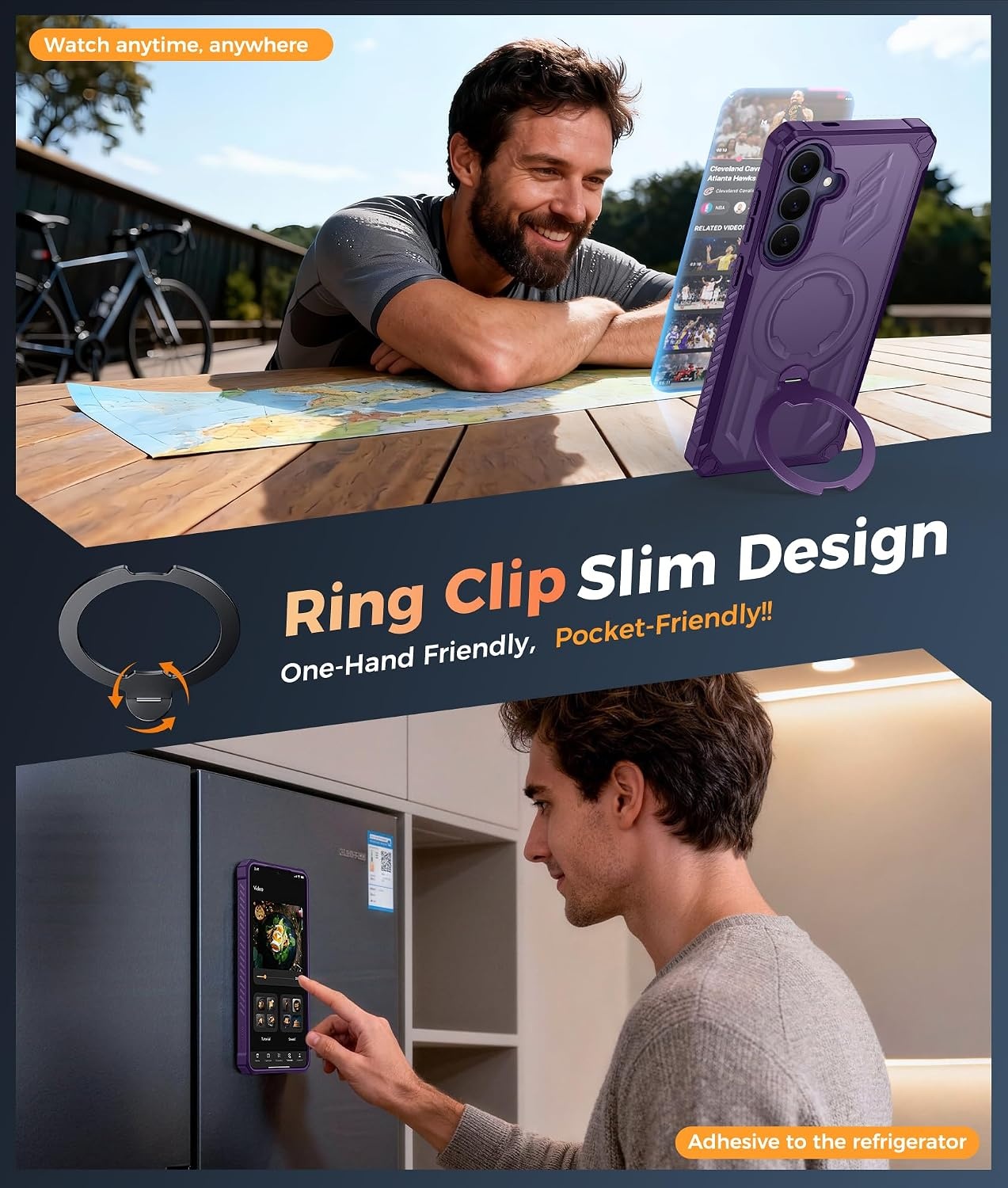 image:imageFNTCASE for Samsung Galaxy S26FE Case with 360 Spin Magnetic KickstandTranslucent Purple