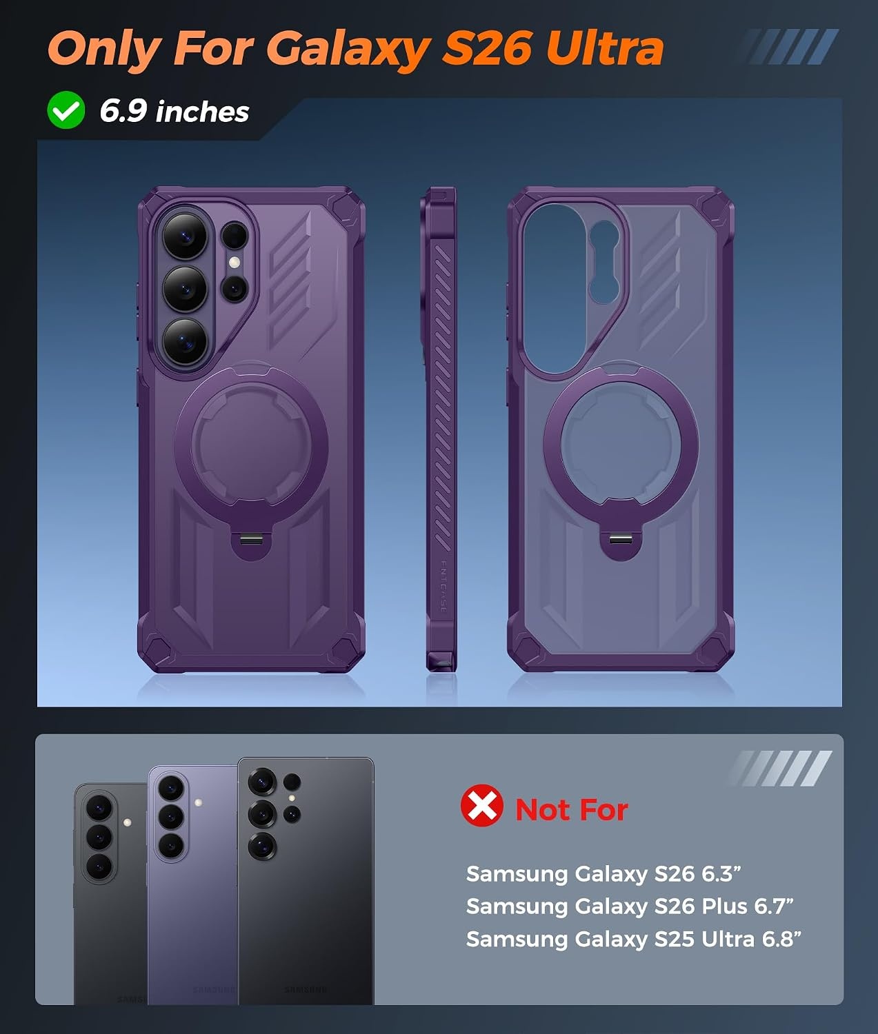 image:imageFNTCASE for Samsung Galaxy S26FE Case with 360 Spin Magnetic KickstandTranslucent Purple