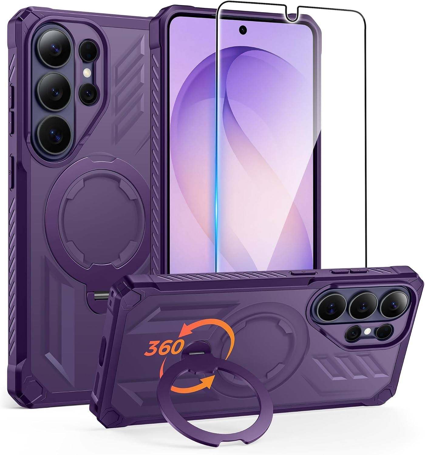 image:imageFNTCASE for Samsung Galaxy S26FE Case with 360 Spin Magnetic KickstandTranslucent Purple