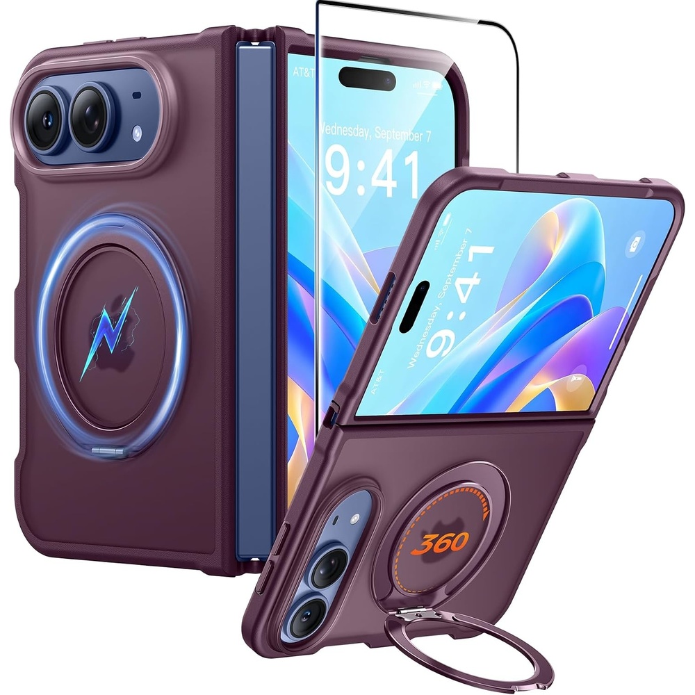 image:imageFNTCASE for Phone UltraPhone Fold Case with 360 Spin Magnetic Stand BlackWine Red