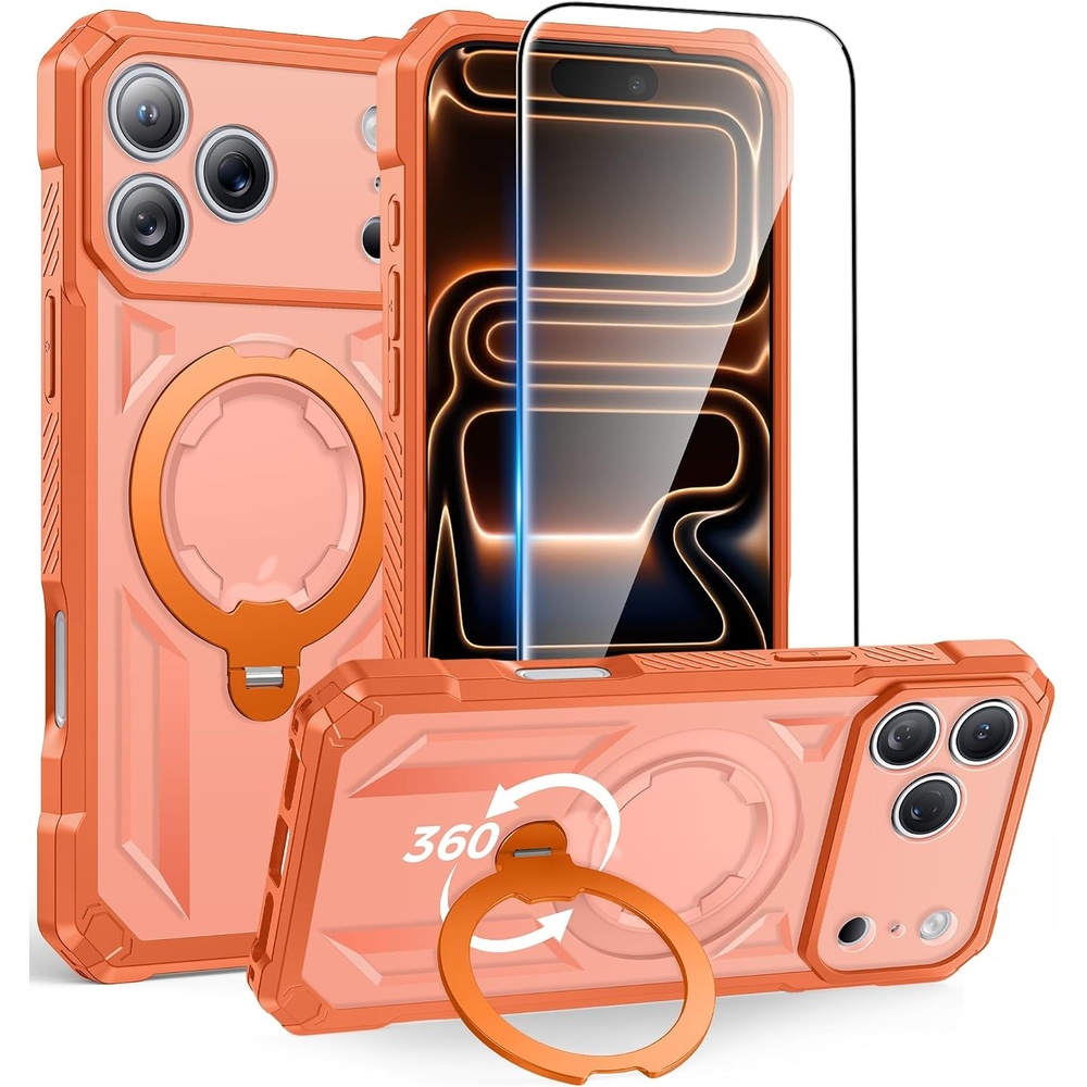 image:imageFNTCASE for Samsung Galaxy S26FE Case with 360 Spin Magnetic KickstandOrange Translucent
