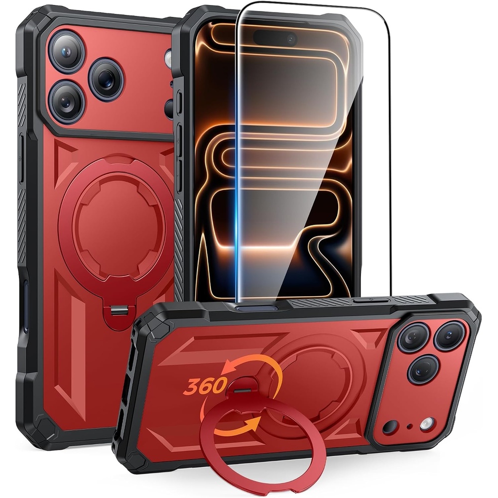image:imageFNTCASE for Samsung Galaxy S26FE Case with 360 Spin Magnetic KickstandRed