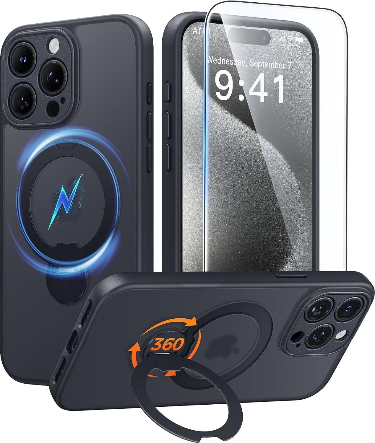 image:imageFNTCASE for iPhone 16 Pro Max Case with 360 Spin Magnetic Stand BlackBlack