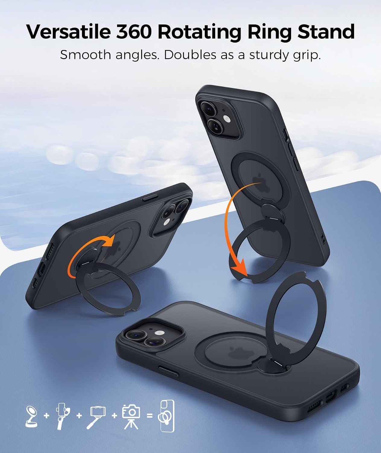 image:imageFNTCASE for iPhone 16 Pro Max Case with 360 Spin Magnetic Stand BlackBlack