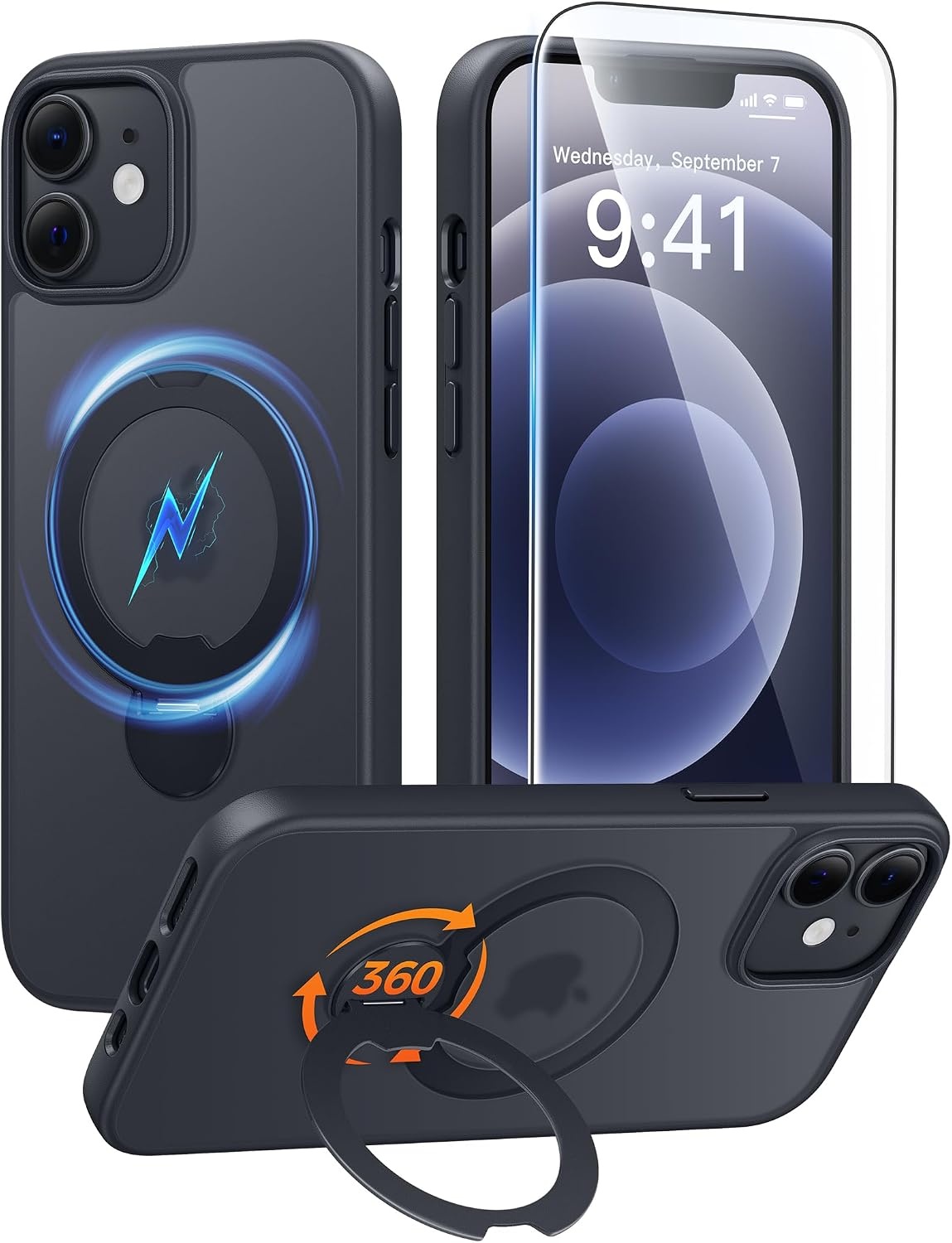 image:imageFNTCASE for iPhone 16 Pro Max Case with 360 Spin Magnetic Stand BlackBlack