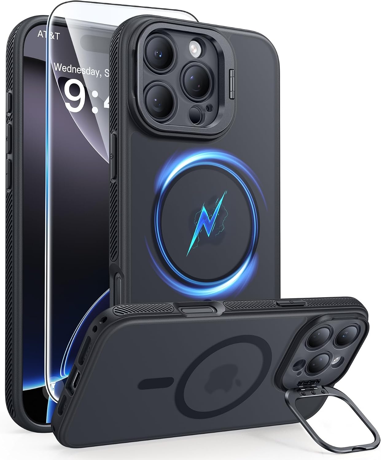 image:imageFNTCASE for iPhone 16 Pro Max Case with 360 Spin Magnetic Stand BlackBlack