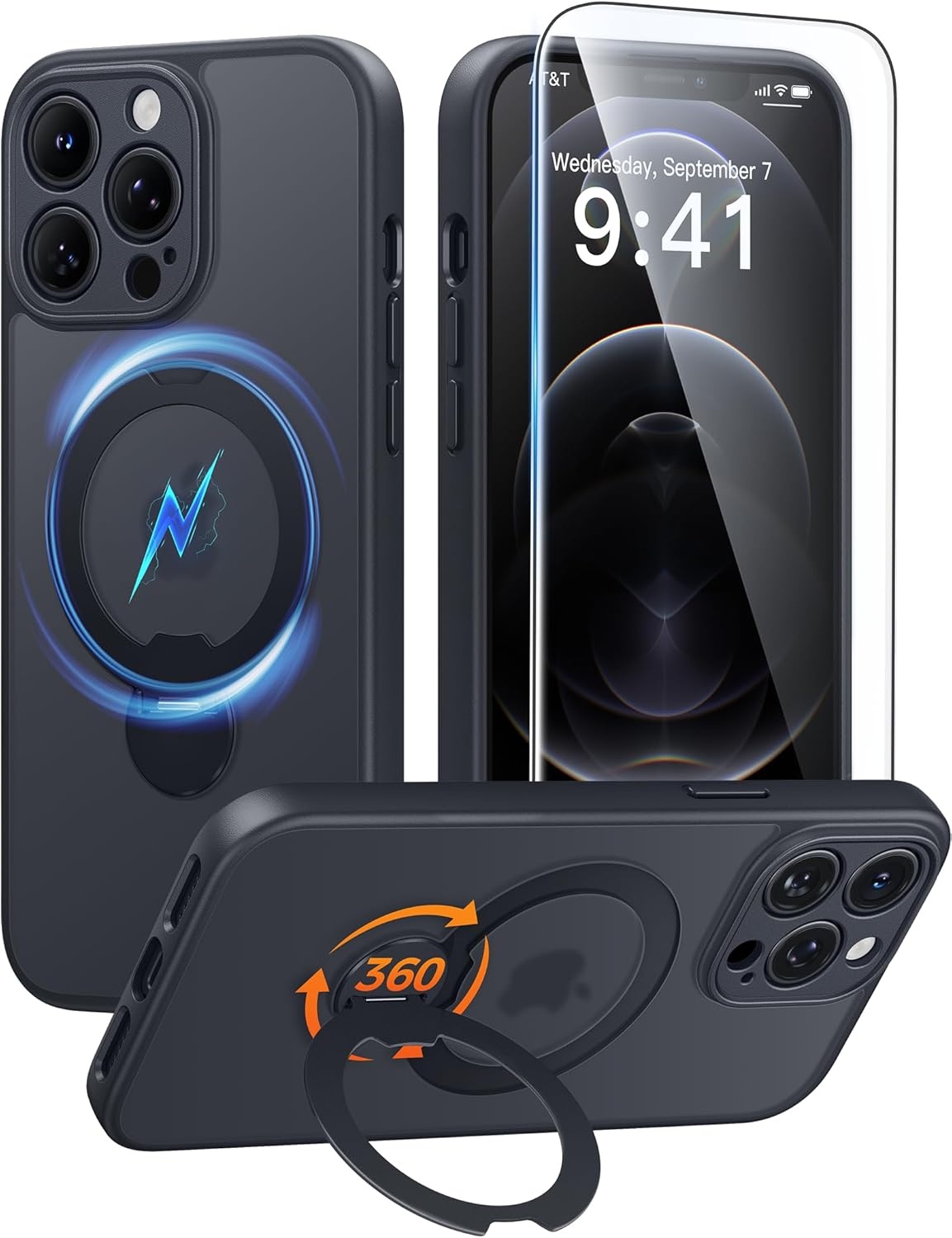 image:imageFNTCASE for iPhone 16 Pro Max Case with 360 Spin Magnetic Stand BlackBlack