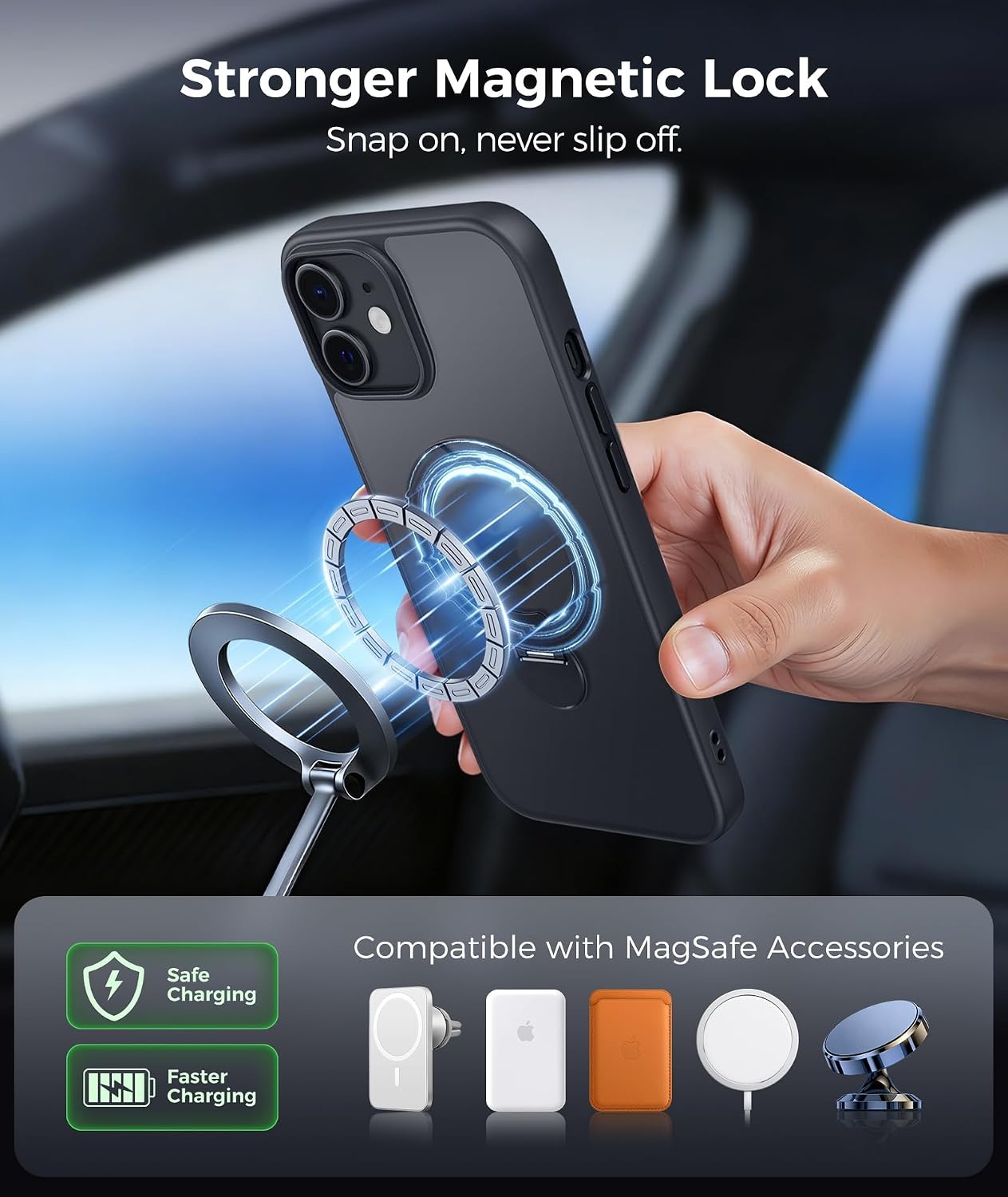 image:imageFNTCASE for iPhone 16 Pro Max Case with 360 Spin Magnetic Stand BlackBlack