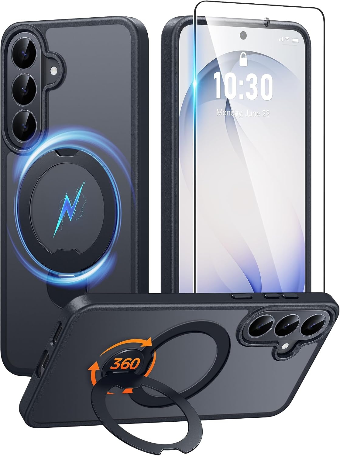 image:imageFNTCASE for iPhone 16 Pro Max Case with 360 Spin Magnetic Stand BlackBlack