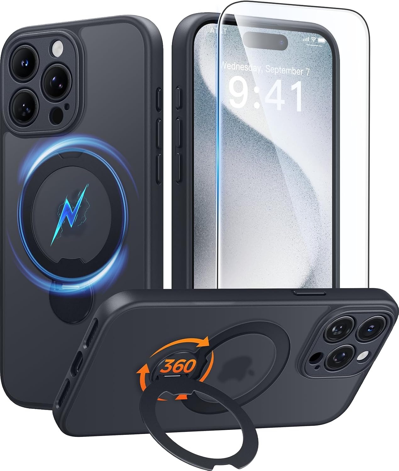 image:imageFNTCASE for iPhone 16 Pro Max Case with 360 Spin Magnetic Stand BlackBlack