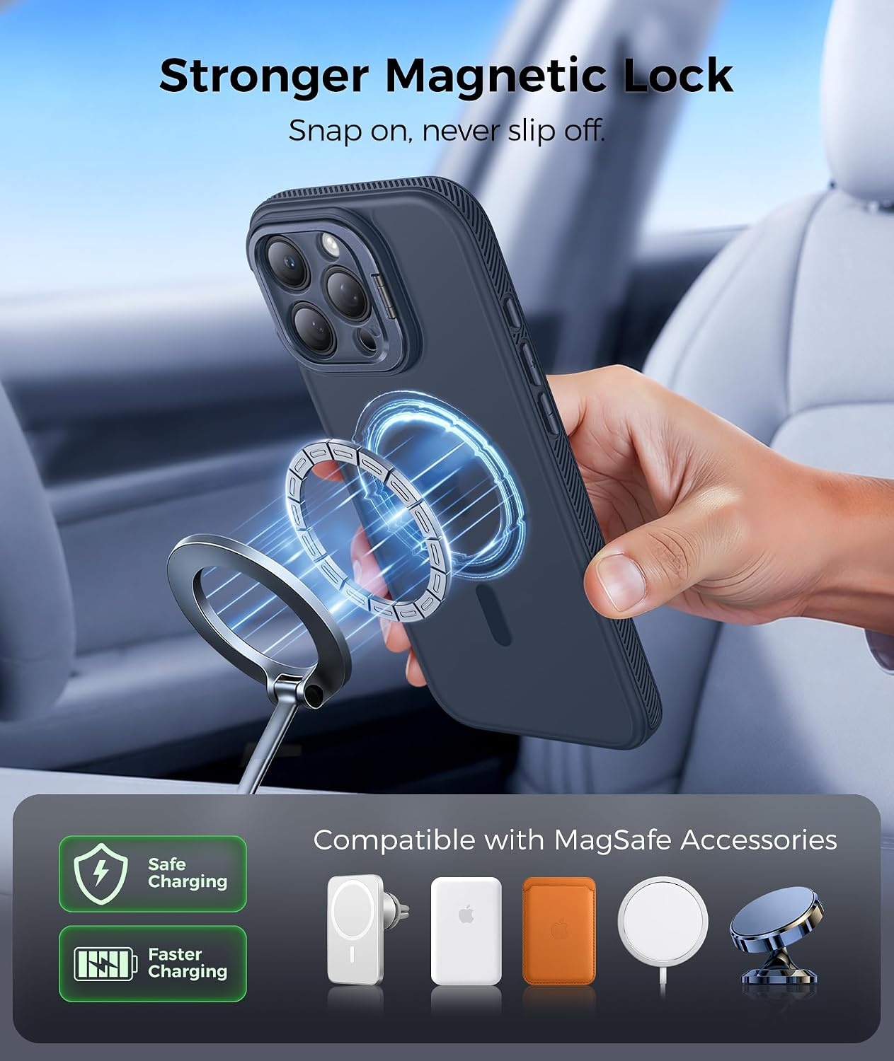 image:imageFNTCASE for iPhone 16 Pro Max Case with 360 Spin Magnetic Stand BlackBlack