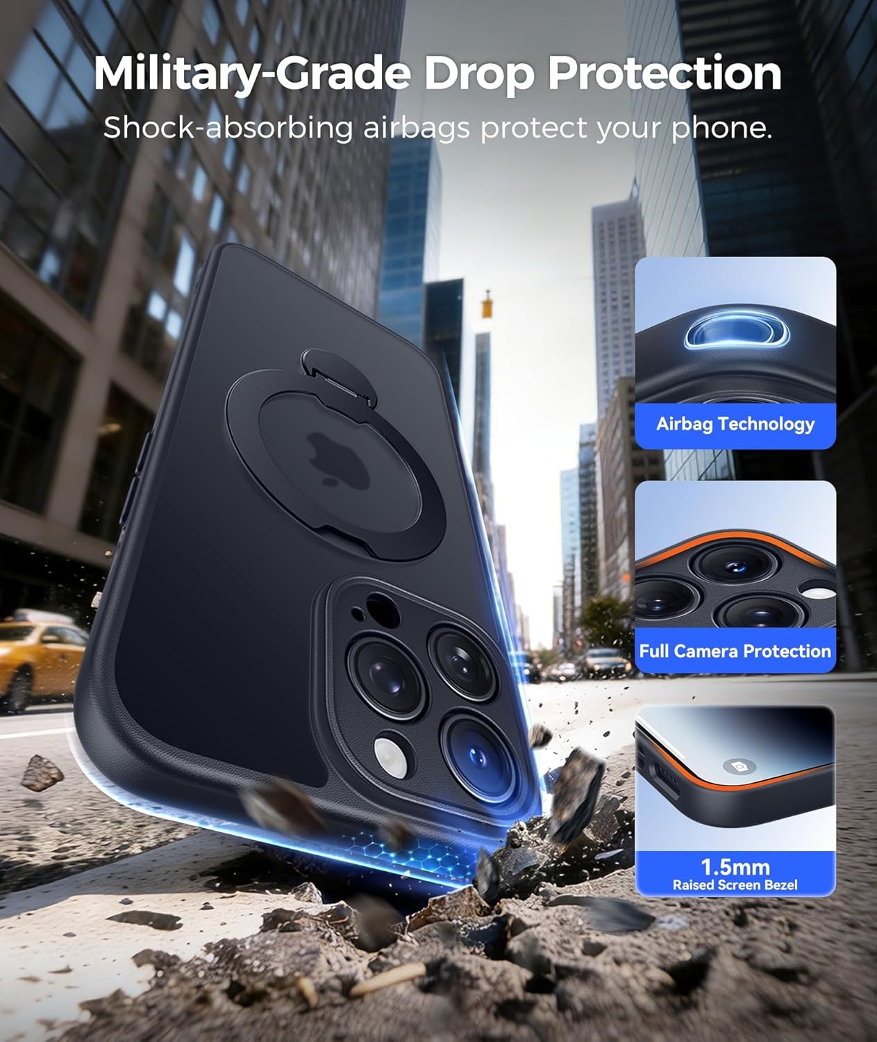image:imageFNTCASE for iPhone 16 Pro Max Case with 360 Spin Magnetic Stand BlackBlack