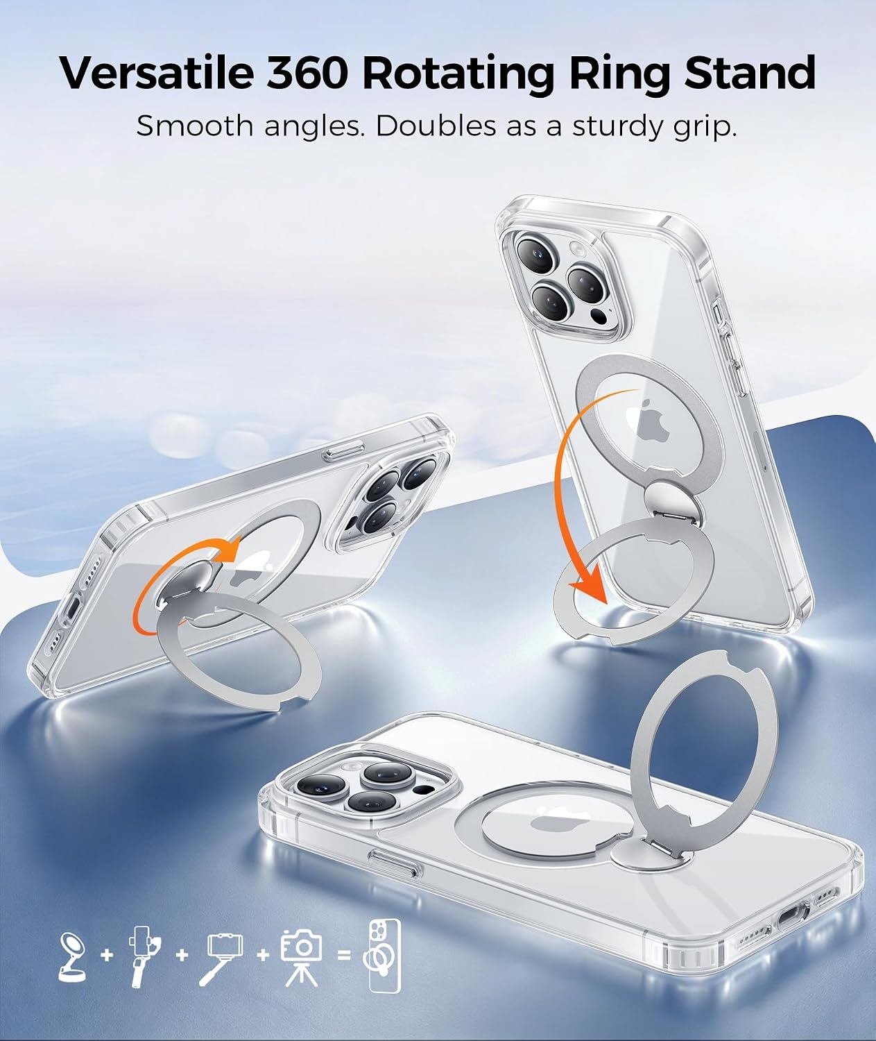 image:imageFNTCASE for iPhone 16 Pro Max Case with 360 Spin Magnetic Stand BlackClear
