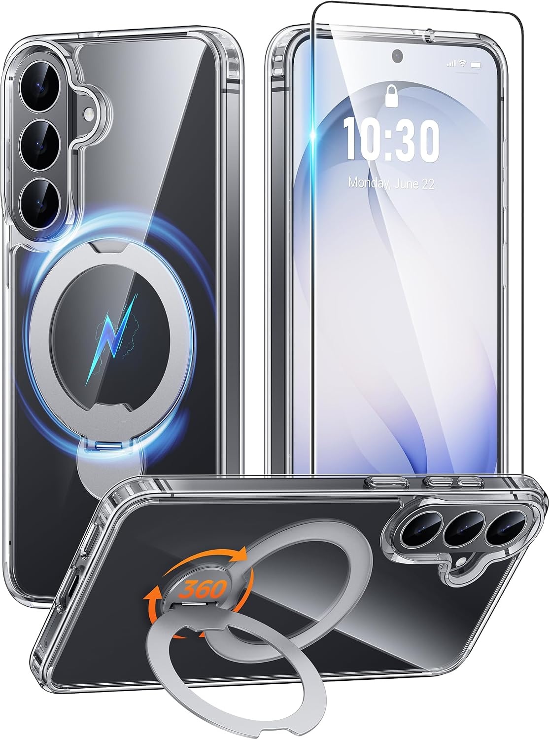 image:imageFNTCASE for iPhone 16 Pro Max Case with 360 Spin Magnetic Stand BlackClear