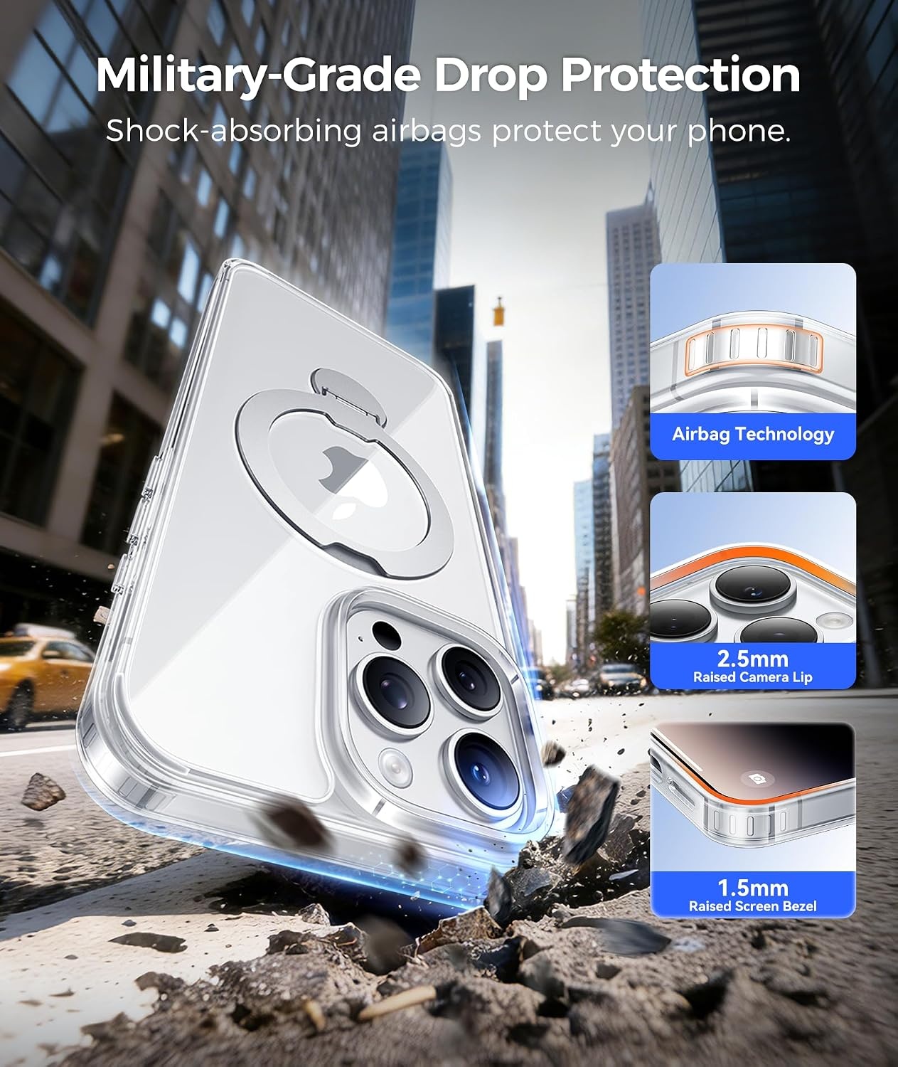 image:imageFNTCASE for iPhone 16 Pro Max Case with 360 Spin Magnetic Stand BlackClear