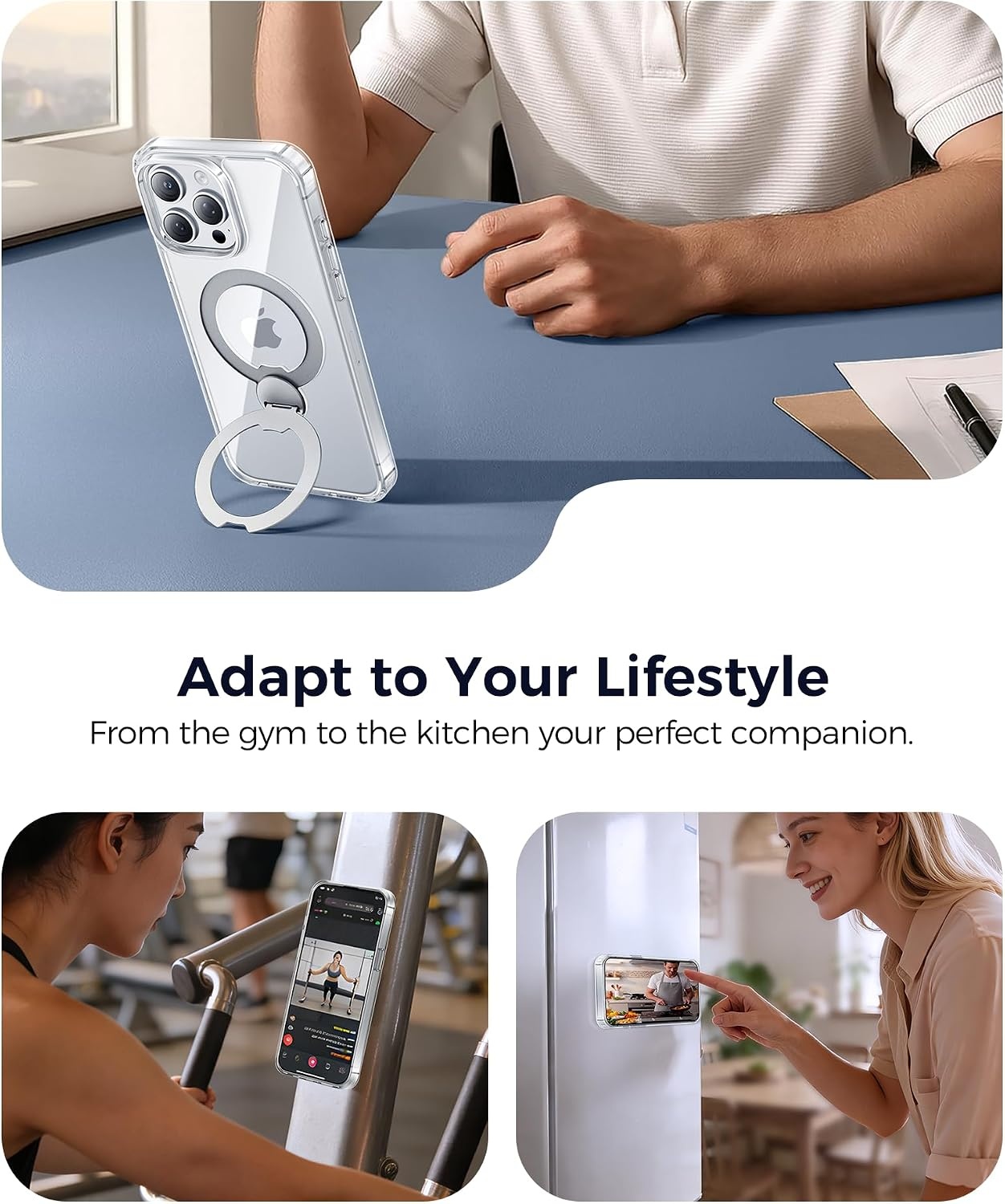 image:imageFNTCASE for iPhone 16 Pro Max Case with 360 Spin Magnetic Stand BlackClear