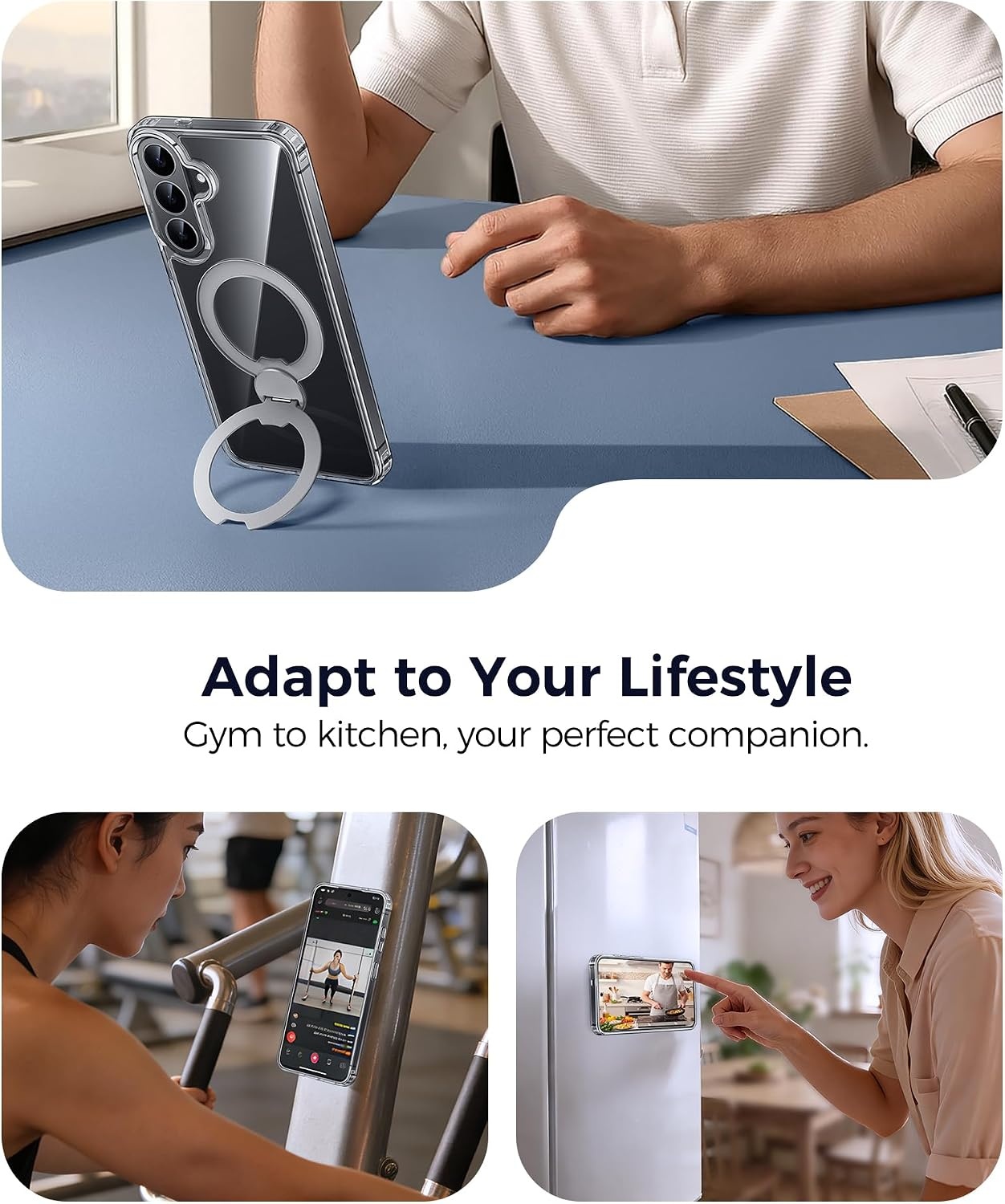 image:imageFNTCASE for iPhone 16 Pro Max Case with 360 Spin Magnetic Stand BlackClear