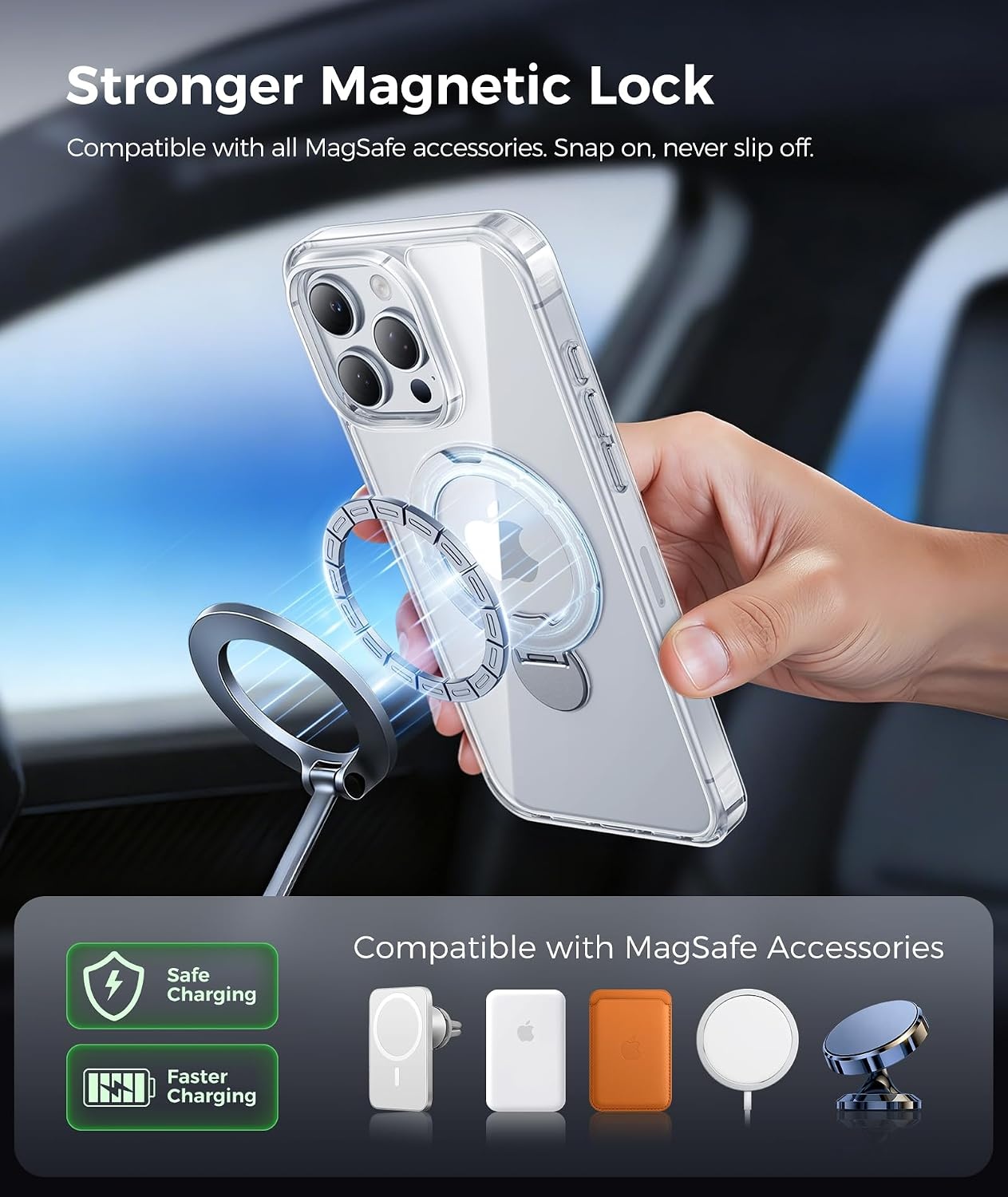 image:imageFNTCASE for iPhone 16 Pro Max Case with 360 Spin Magnetic Stand BlackClear