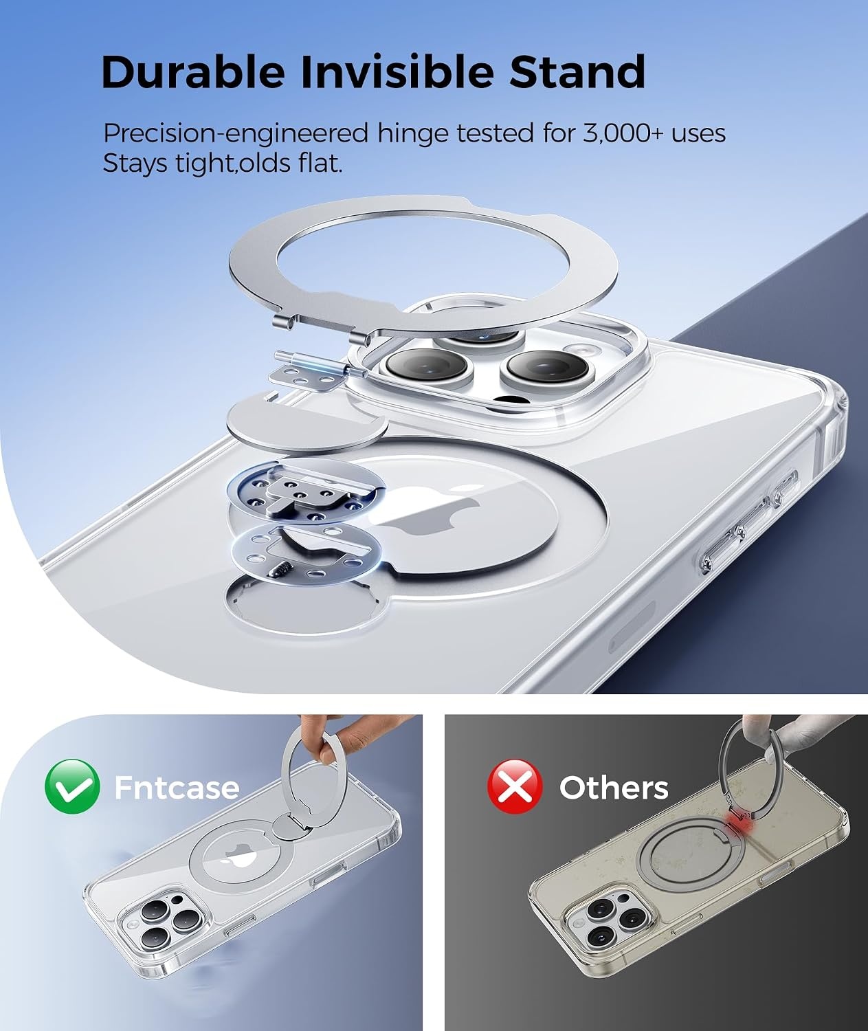 image:imageFNTCASE for iPhone 16 Pro Max Case with 360 Spin Magnetic Stand BlackClear