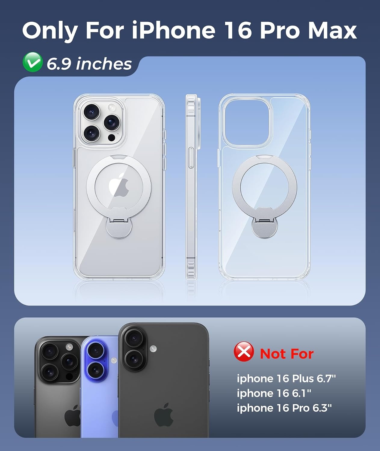 image:imageFNTCASE for iPhone 16 Pro Max Case with 360 Spin Magnetic Stand BlackClear