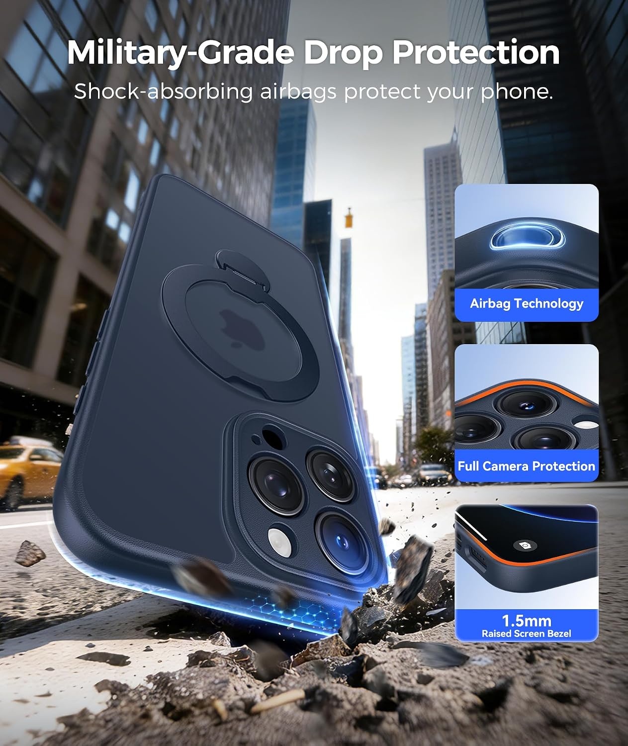 image:imageFNTCASE for iPhone 16 Pro Max Case with 360 Spin Magnetic Stand BlackDeep Blue