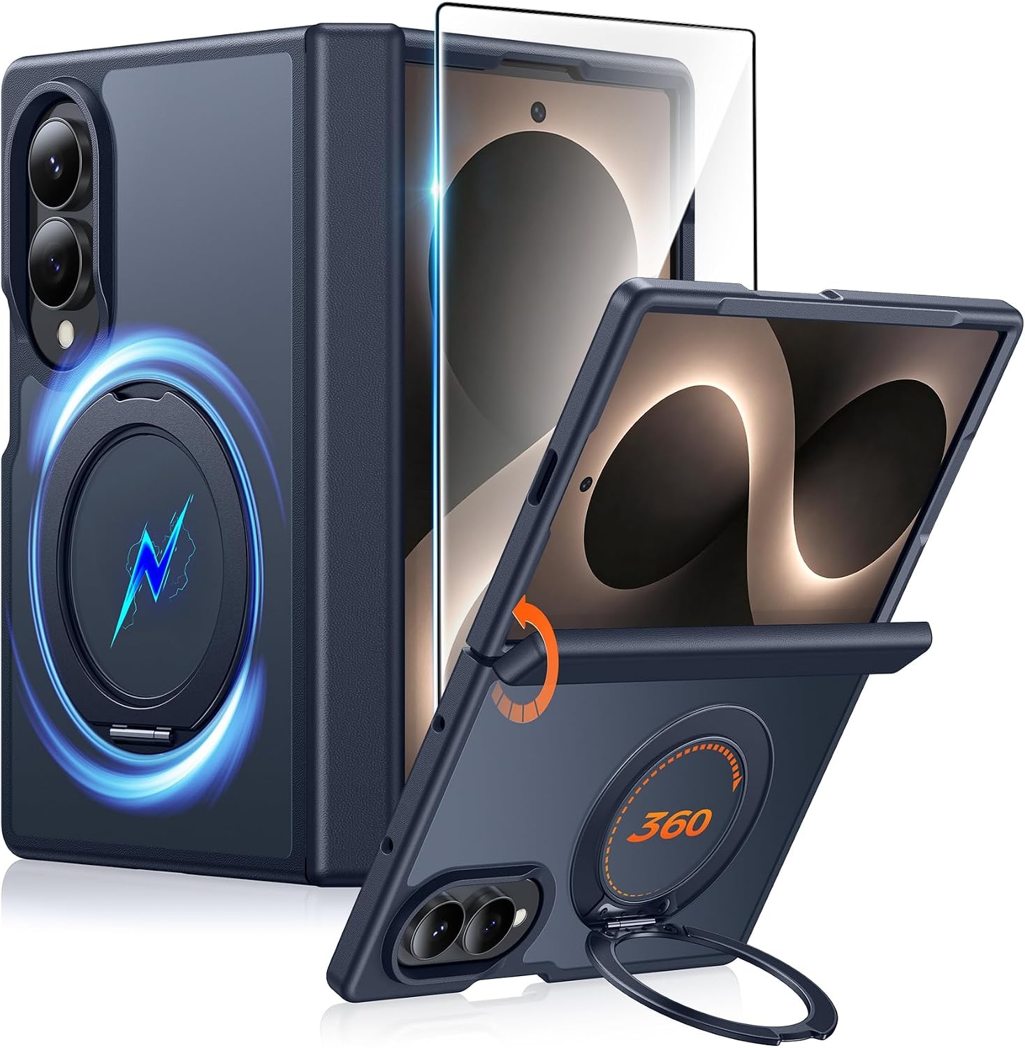 image:imageFNTCASE for iPhone 16 Pro Max Case with 360 Spin Magnetic Stand BlackDeep Blue