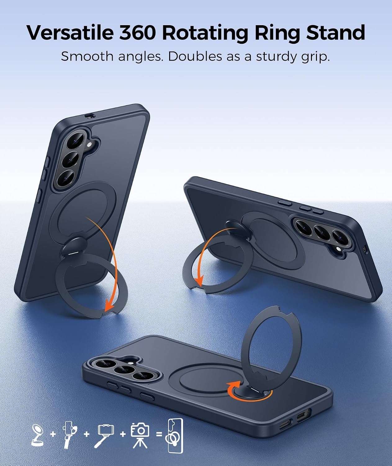 image:imageFNTCASE for iPhone 16 Pro Max Case with 360 Spin Magnetic Stand BlackDeep Blue