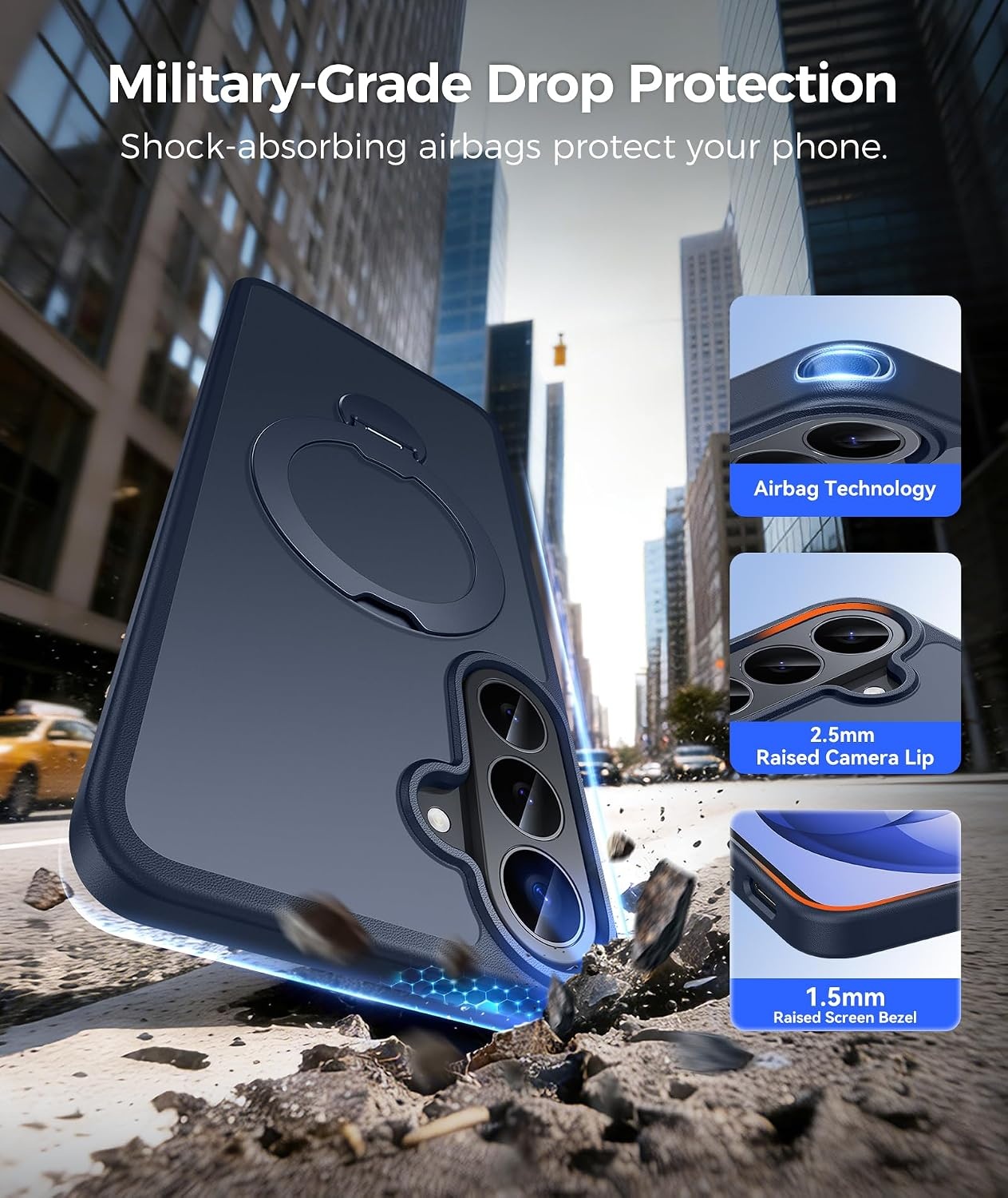 image:imageFNTCASE for iPhone 16 Pro Max Case with 360 Spin Magnetic Stand BlackDeep Blue