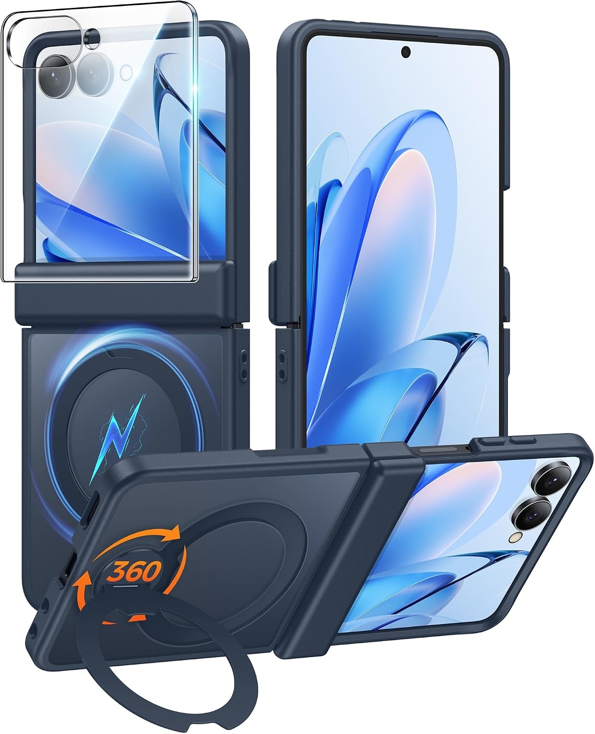 image:imageFNTCASE for iPhone 16 Pro Max Case with 360 Spin Magnetic Stand BlackDeep Blue