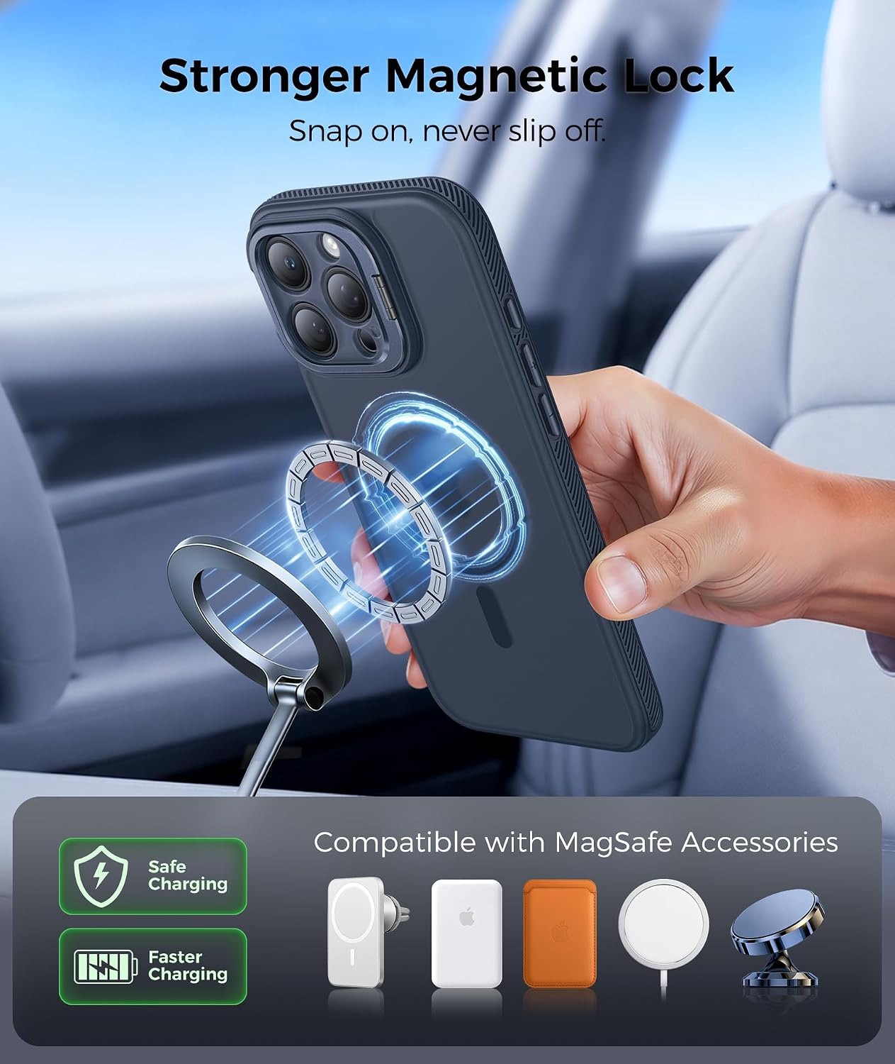 image:imageFNTCASE for iPhone 16 Pro Max Case with 360 Spin Magnetic Stand BlackDeep Blue