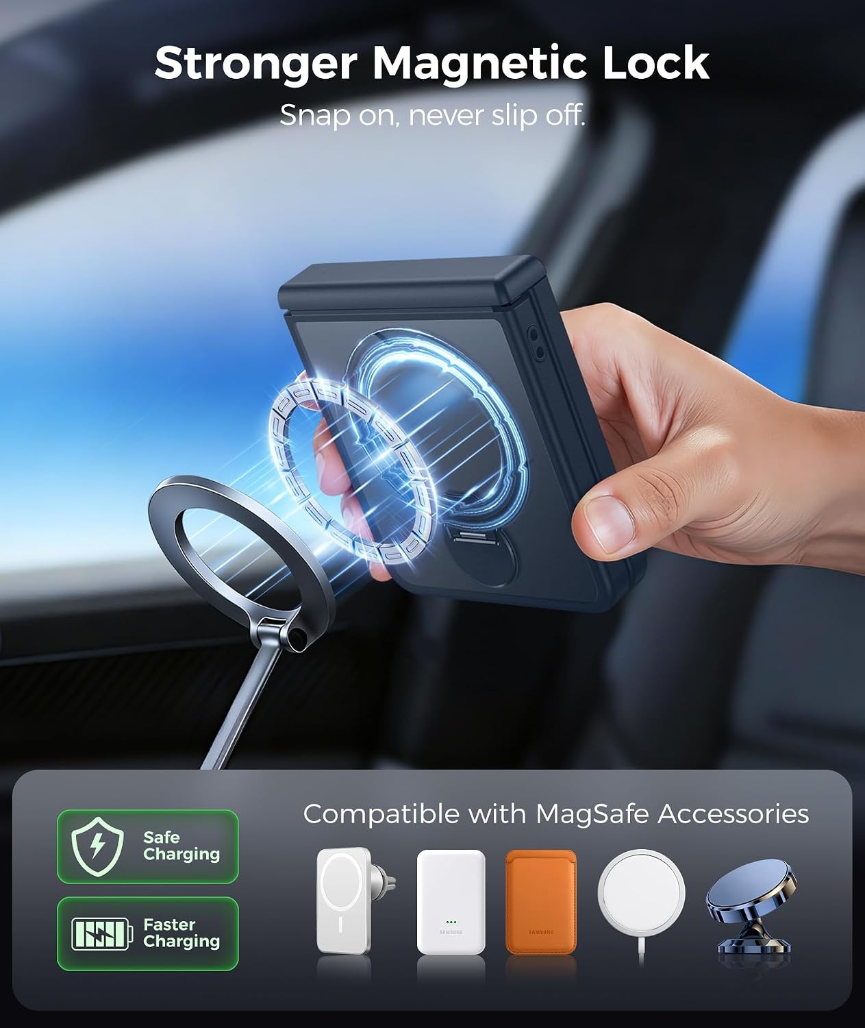 image:imageFNTCASE for iPhone 16 Pro Max Case with 360 Spin Magnetic Stand BlackDeep Blue