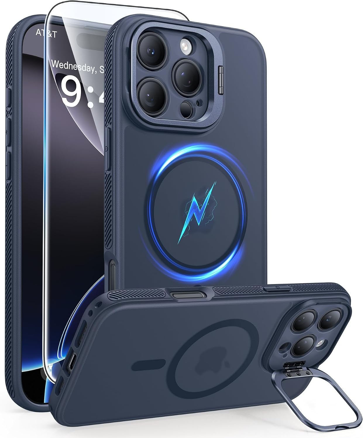 image:imageFNTCASE for iPhone 16 Pro Max Case with 360 Spin Magnetic Stand BlackDeep Blue