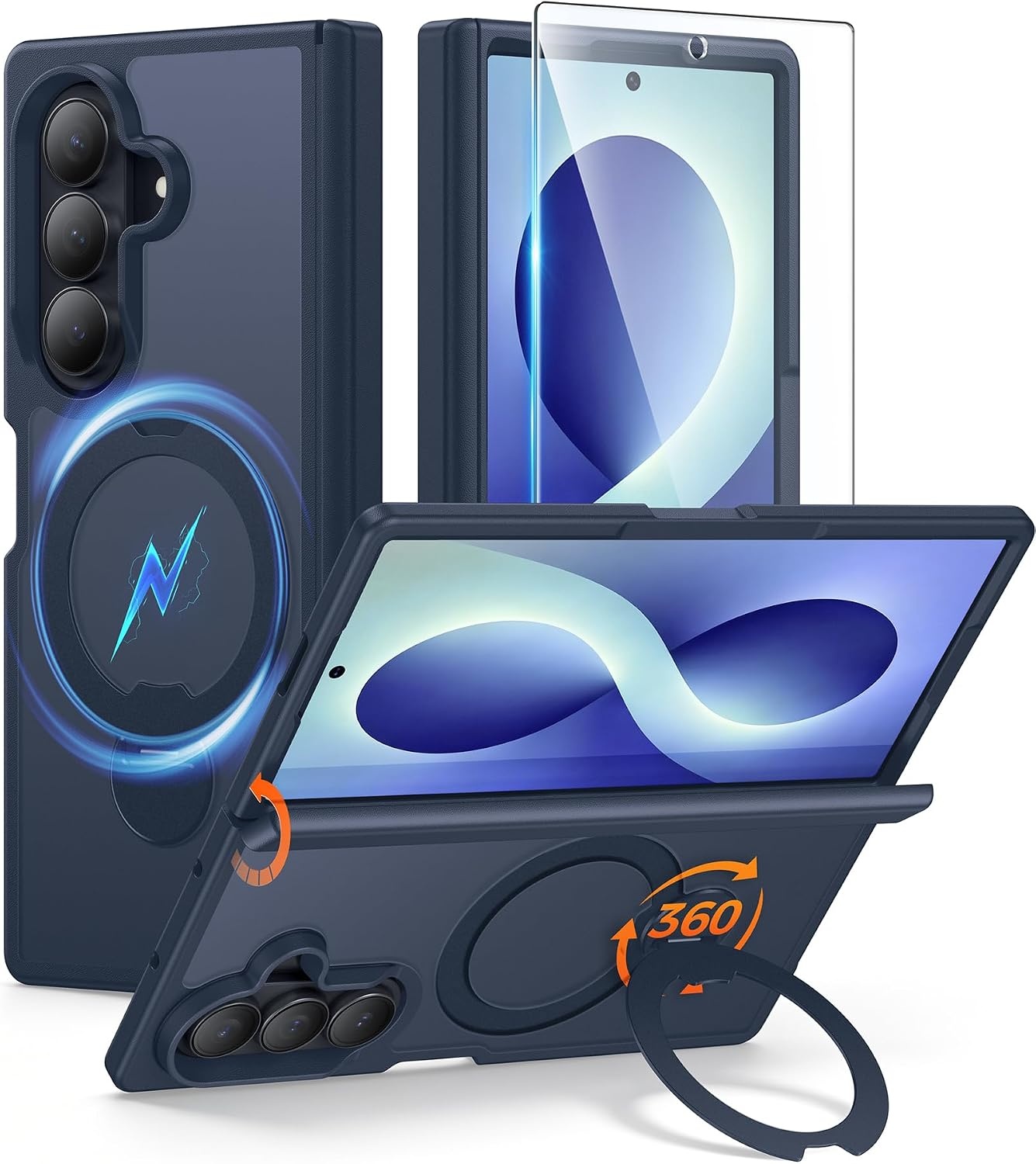 image:imageFNTCASE for iPhone 16 Pro Max Case with 360 Spin Magnetic Stand BlackDeep Blue
