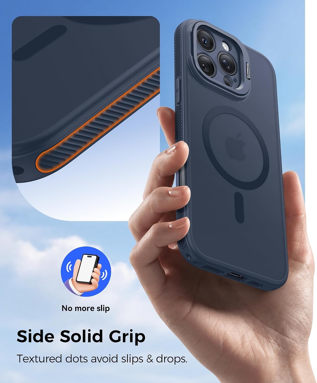 image:imageFNTCASE for iPhone 16 Pro Max Case with 360 Spin Magnetic Stand BlackDeep Blue